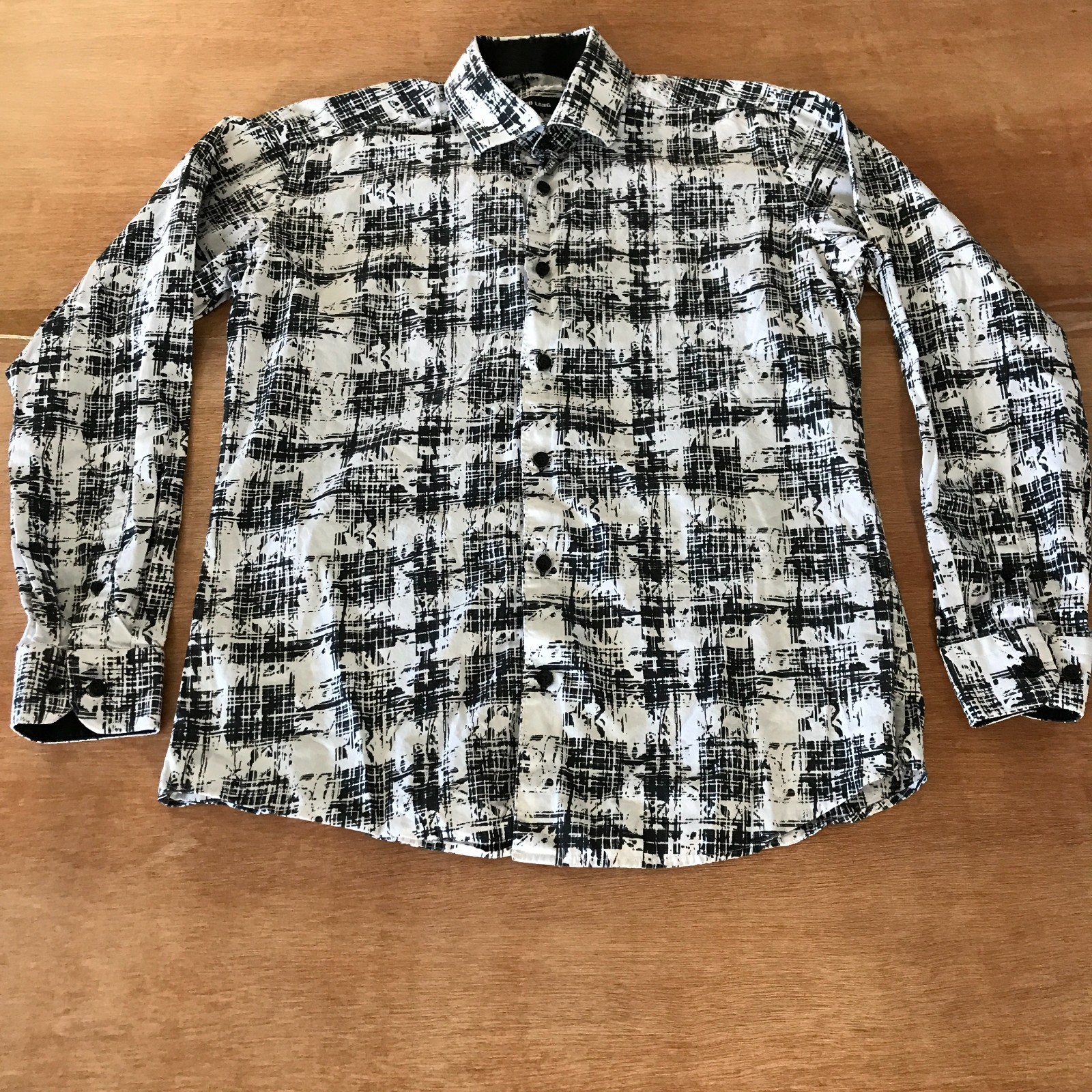 Jared Lang Dress Shirt Men M Black Geometric Abstract Button Up Long Sleeve