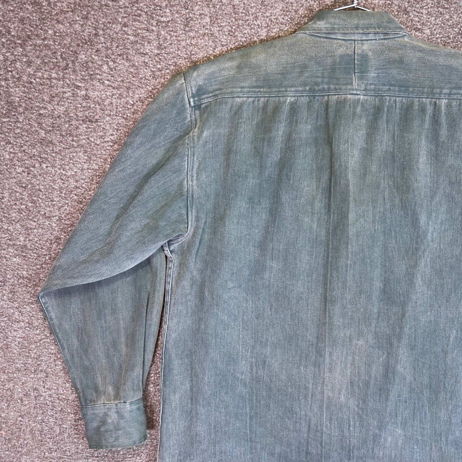 Duck Head Denim Work Shirt Mens M Faded Green Vintage 90s Rugged Double Pocket
