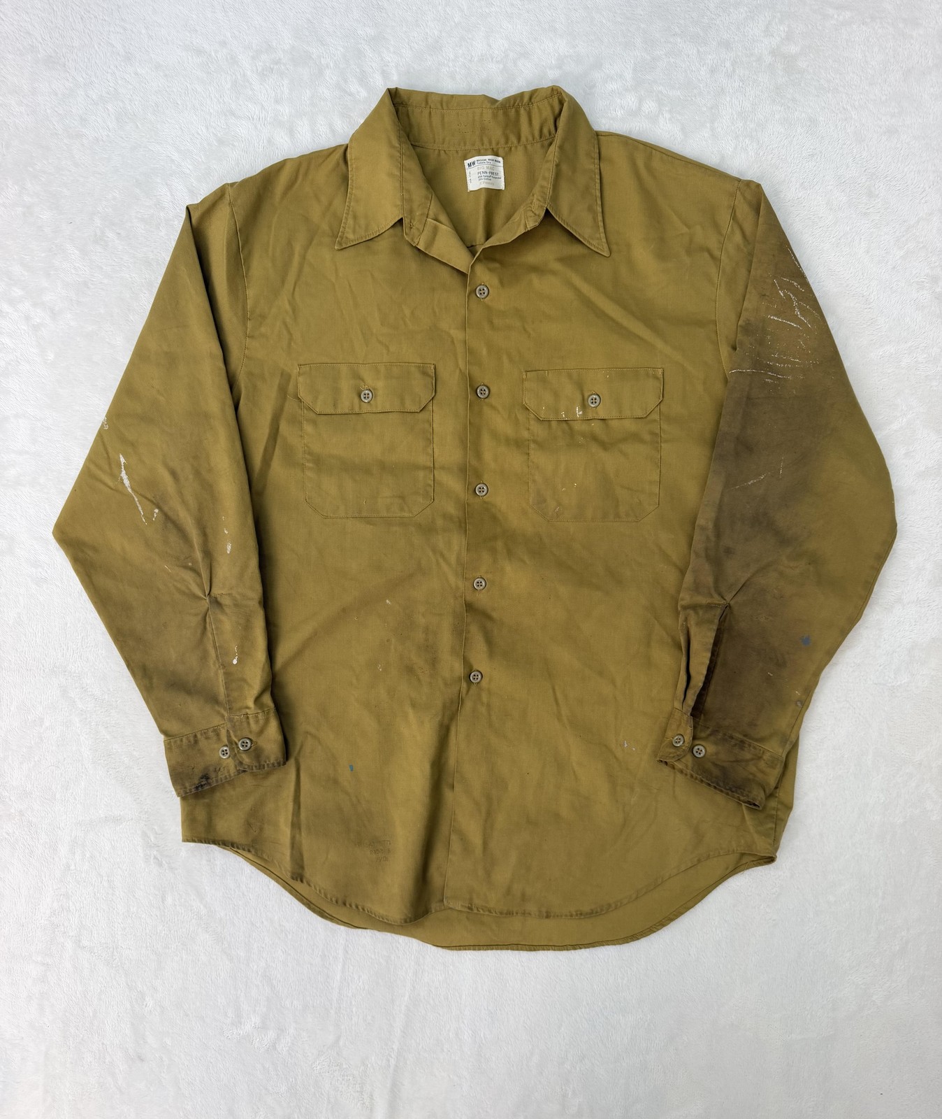 Vintage 1970s Big Mac Shirt Mens 2XL Tan Workwear Utility Button Up