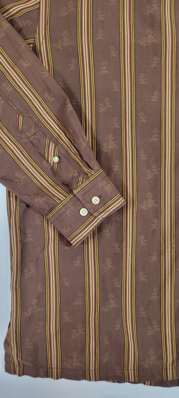 TOMMY BAHAMA 100% Cotton Pineapple Embroidery LS Shirt-Brown/Striped Men’s XL