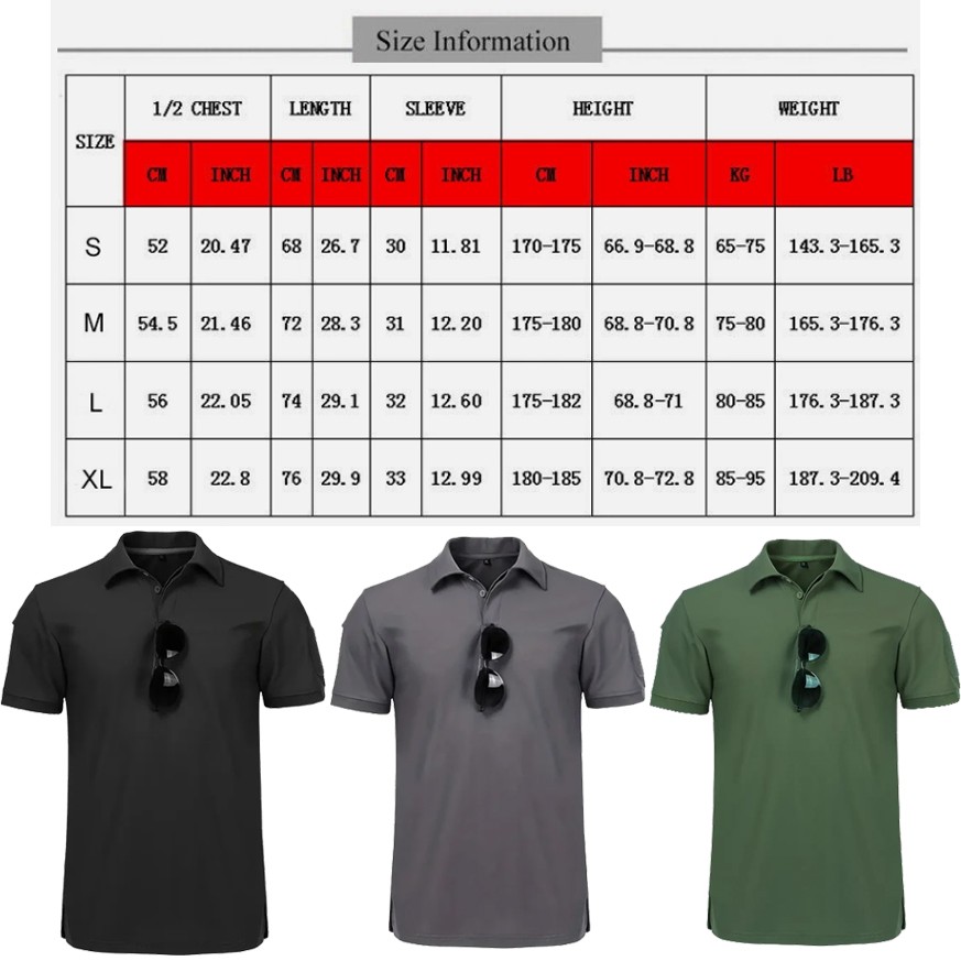 Men’s Short Sleeve Tactical Polo T-Shirt Quick Dry Combat Team Work Casual Shirt