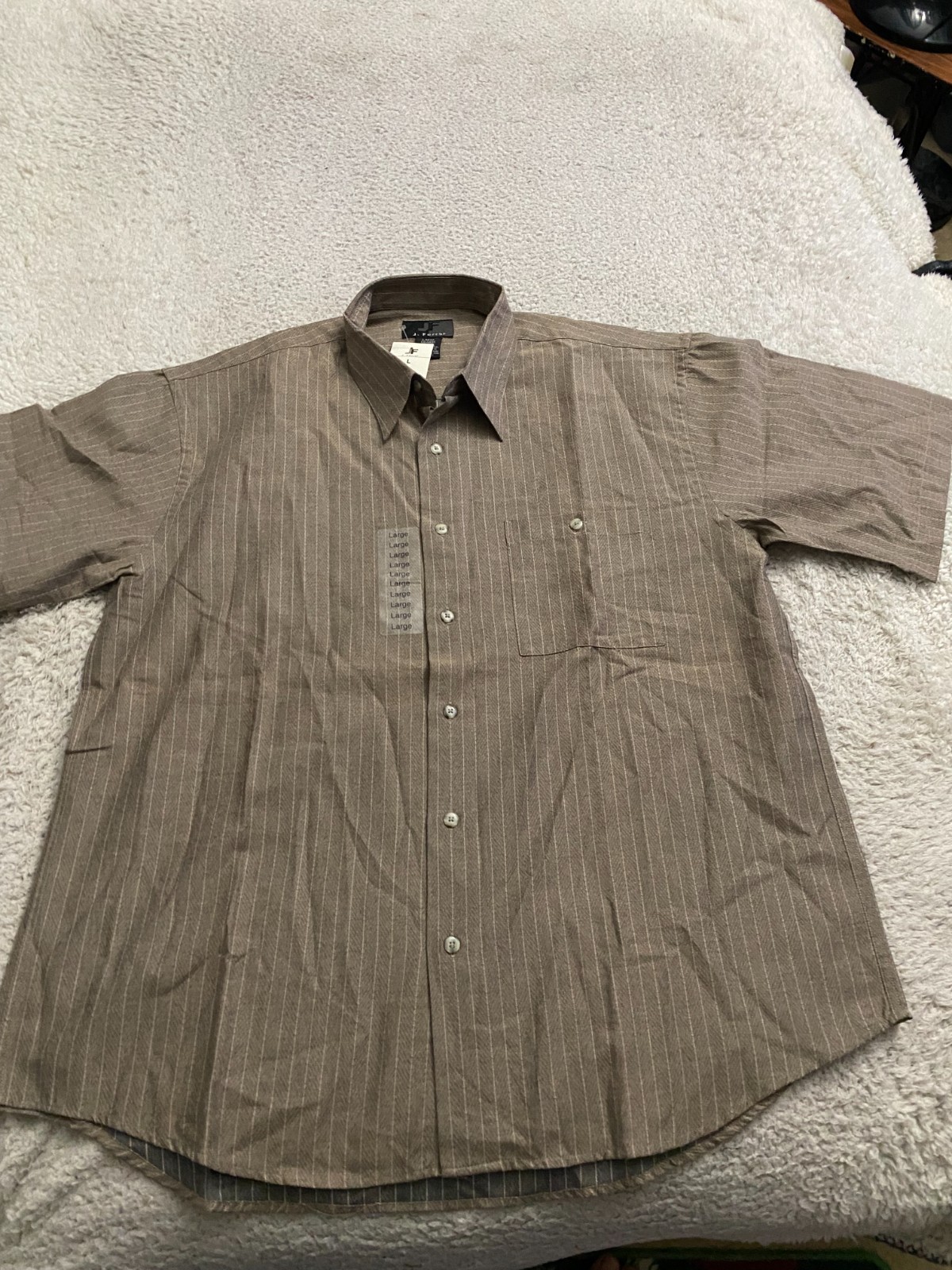 J. Ferrar Men Striped Short Sleeve Button-Up Shirt Khaki Size L