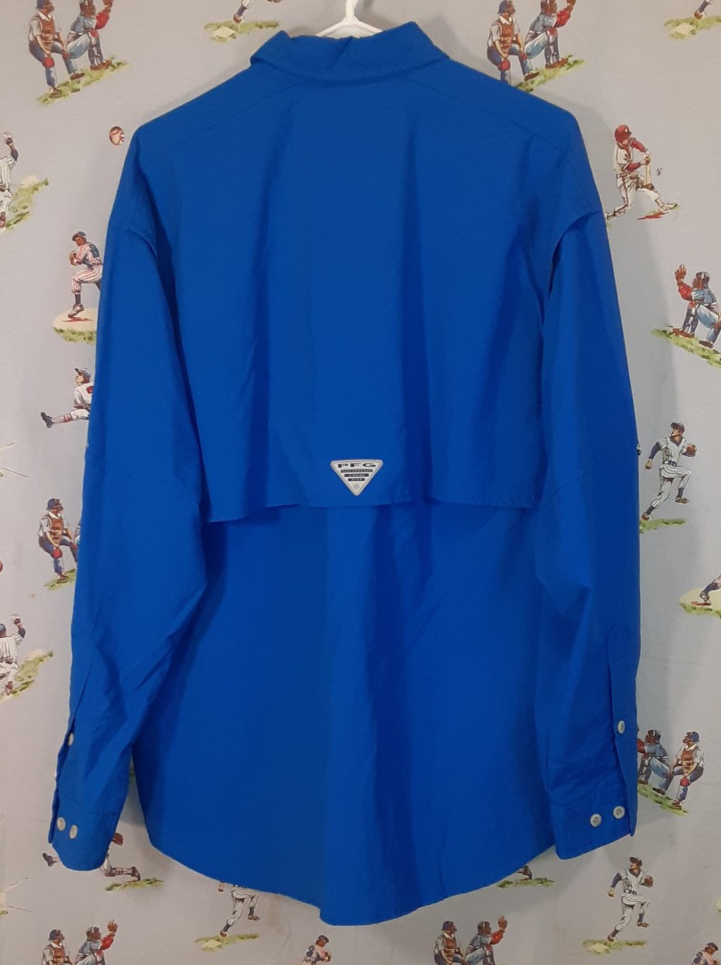 🎣 Columbia PFG Omni-Shade Mens Sz Medium Blue Button Up Fishing Shirt Vented