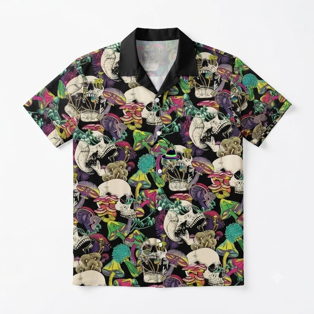 Gothic Psychedelic Skull And Mushroom Art Print Aloha Hawaiian Shirt