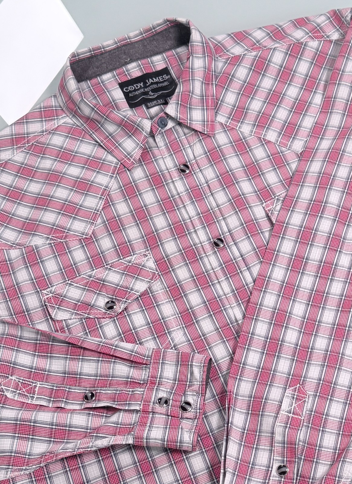 Cody James Western Pearl Snap Shirt Mens XL Red White Gray Check DadCore