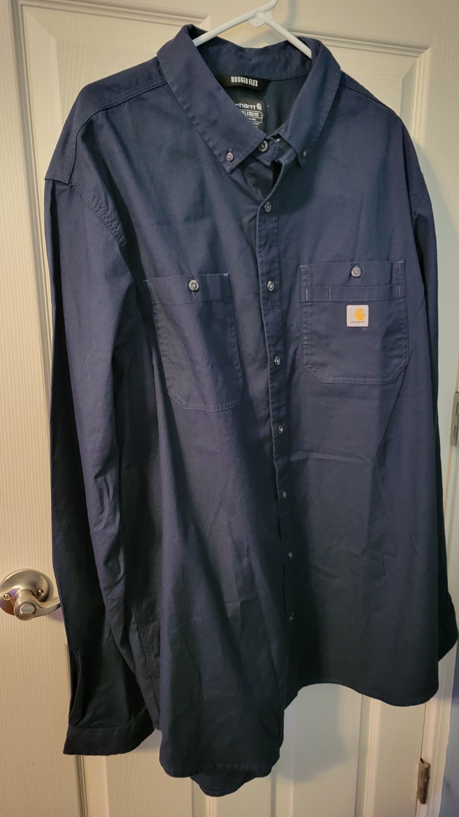 Carhartt Rugged Flex Work Shirt Men’s 2XL Tall Long Sleeve Navy Button Down