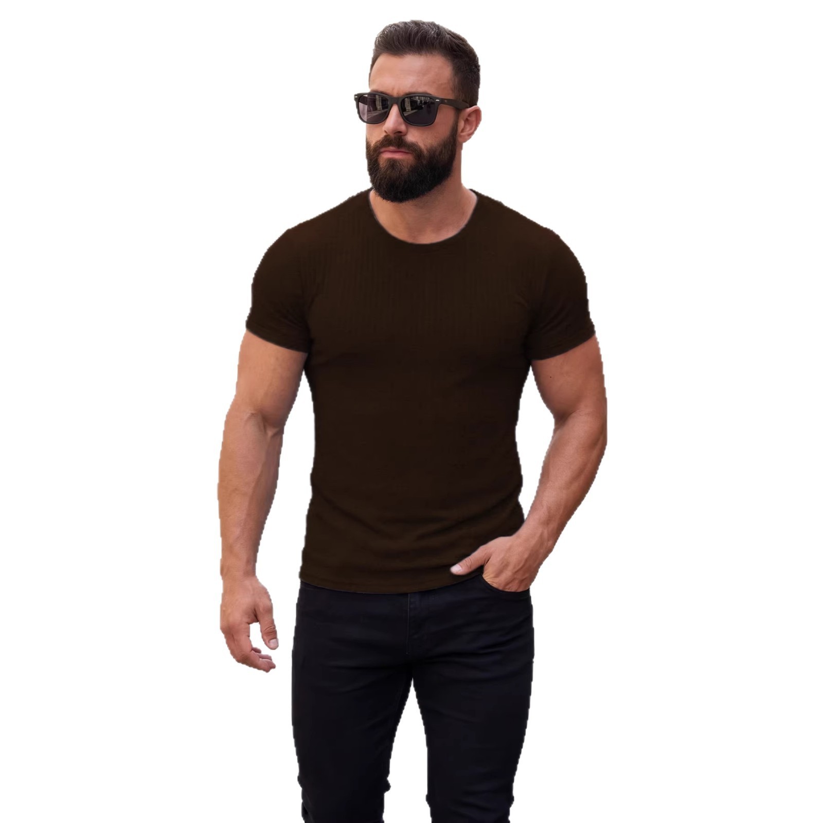 Summer Vertical Stripe Stretch Crew Neck Athletic Tee