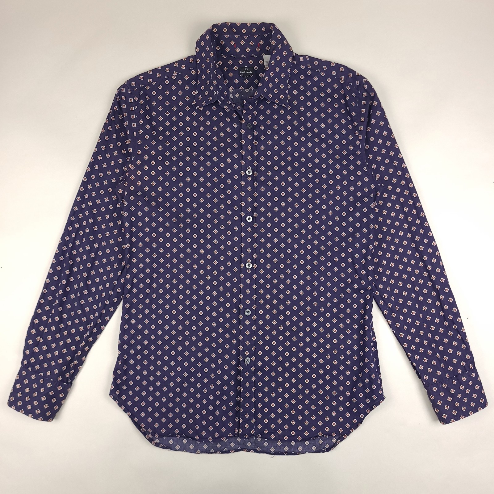 Paul Smith Shirt Mens Medium Blue Purple Slim Fit Geometric Floral Print