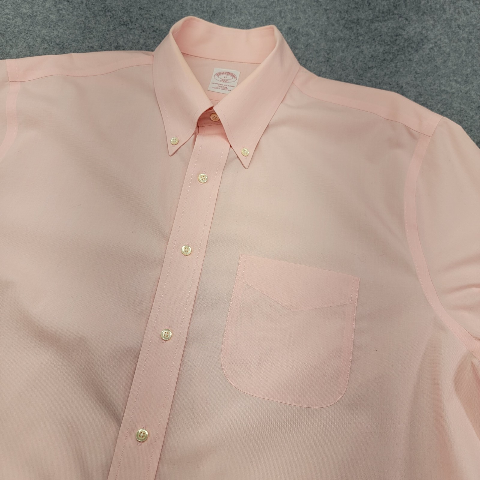 Brooks Brothers 346 Short Sleeve Non-Iron Cotton Pink Shirt Mens Large Size 17