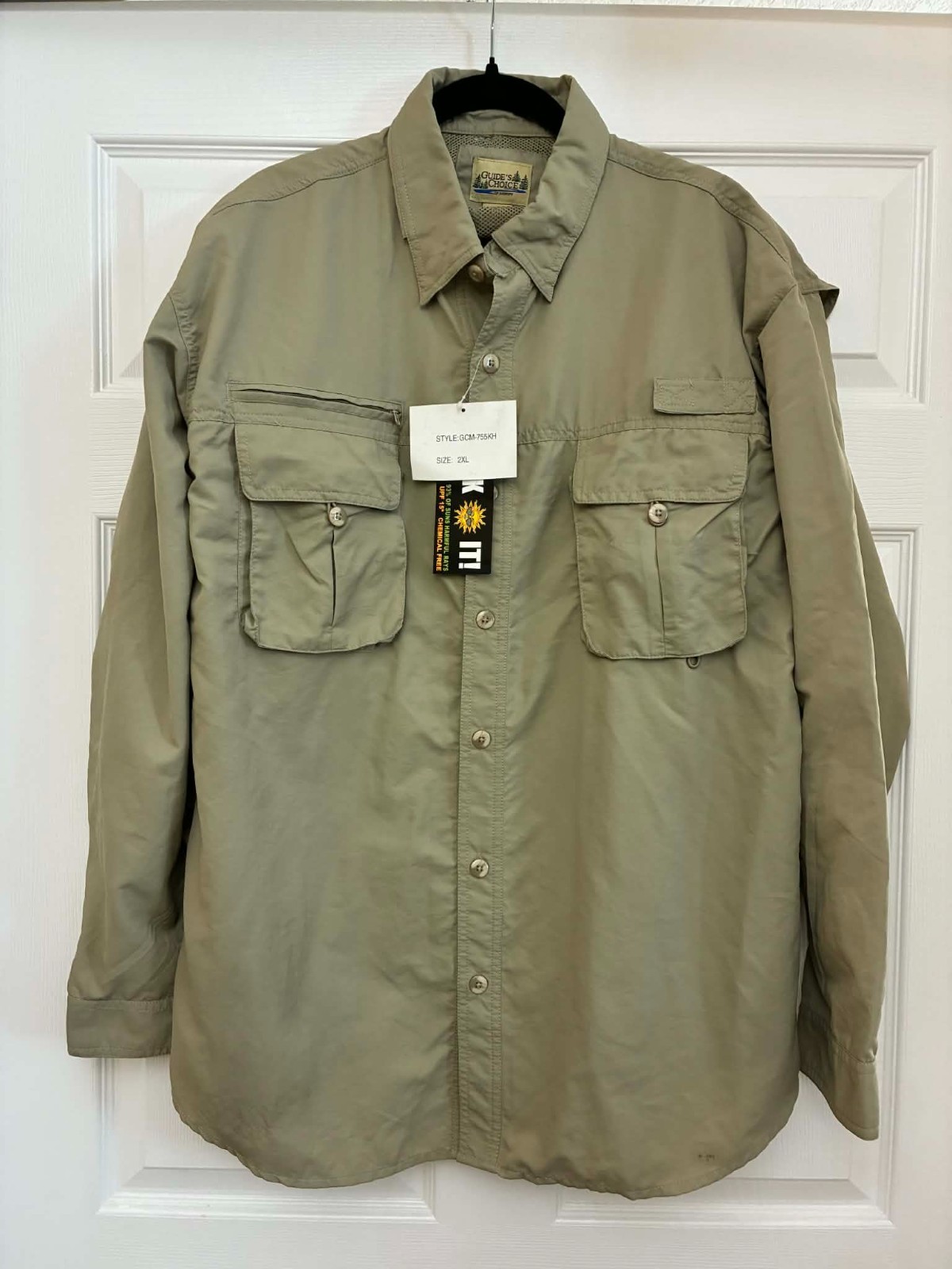 Guide’s Choice Men’s 2XL Khaki Fishing Shirt Nylon Vented Utility SEE FLAWS