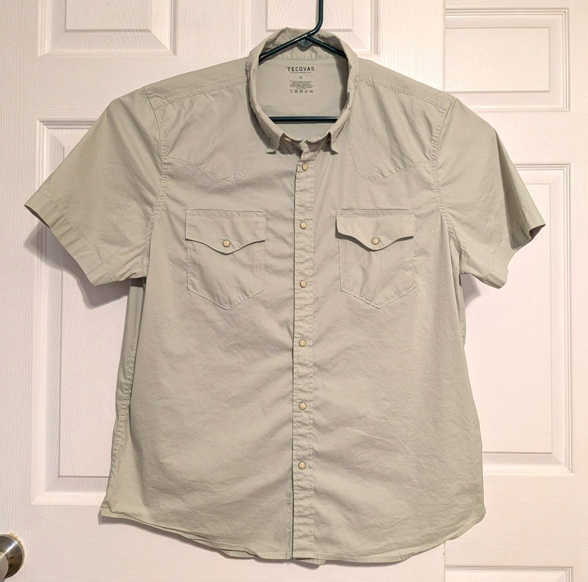 Tecovas Mens Pearl Snap Shirt Short Sleeve Size XL Lightweight Green Western