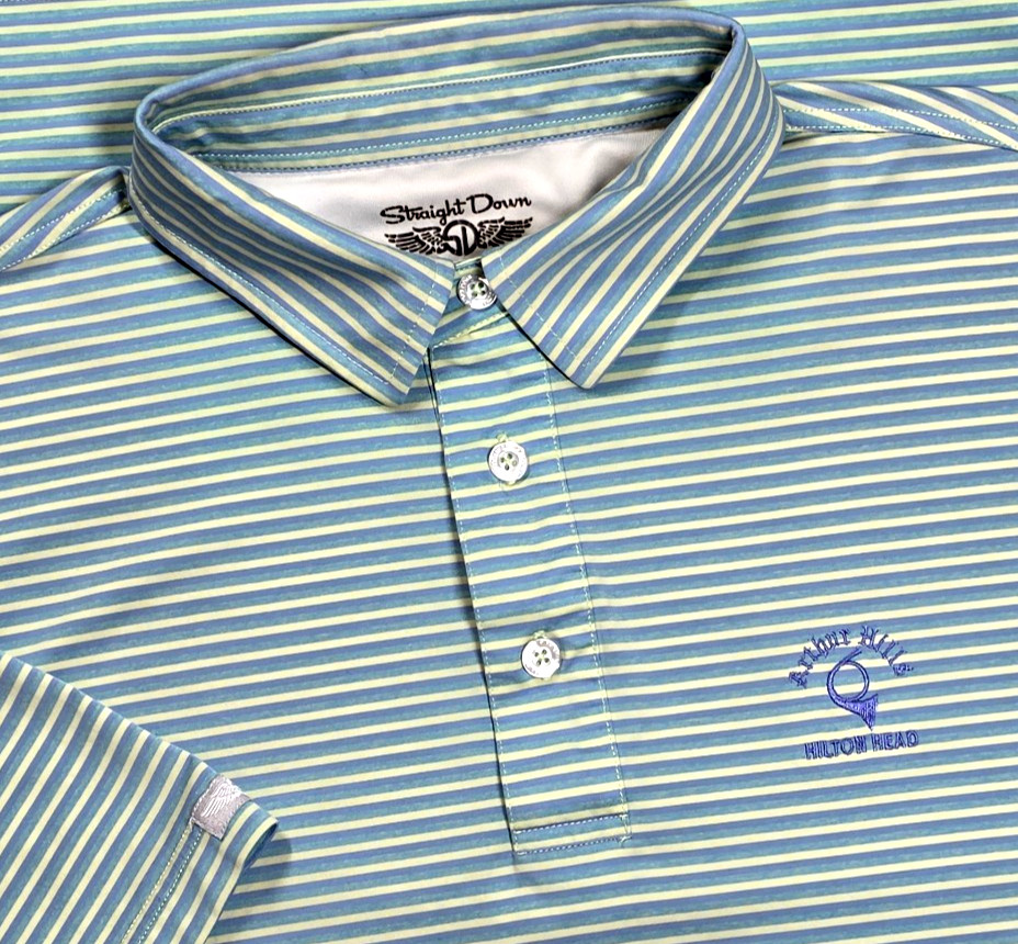 Straight Down Shirt Mens L Blue Stripe Golf Performance Polo Hilton Head