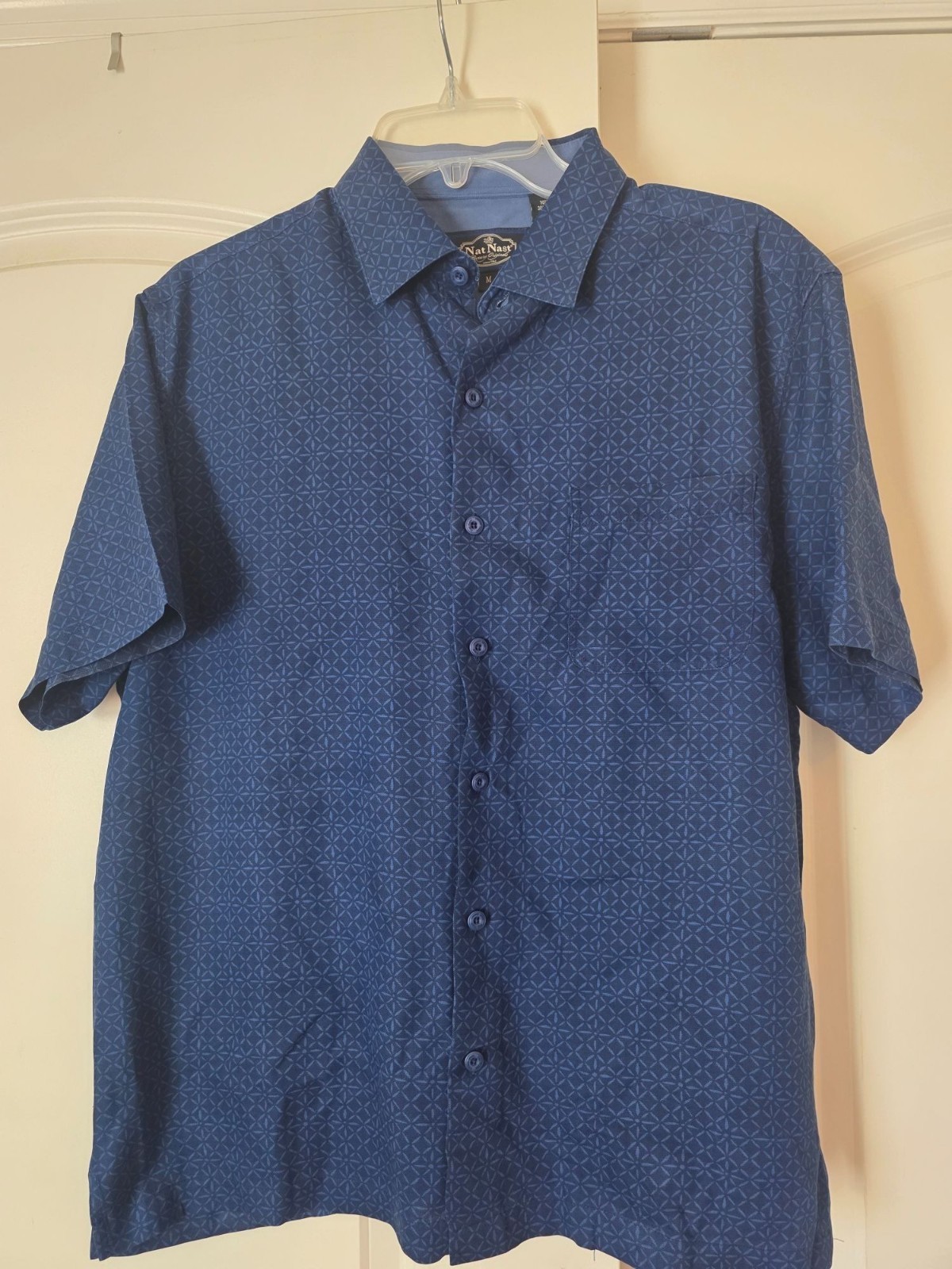 Nat Nast Blue Silk Cotton Blend Short Sleeve Button Down Shirt M EUC