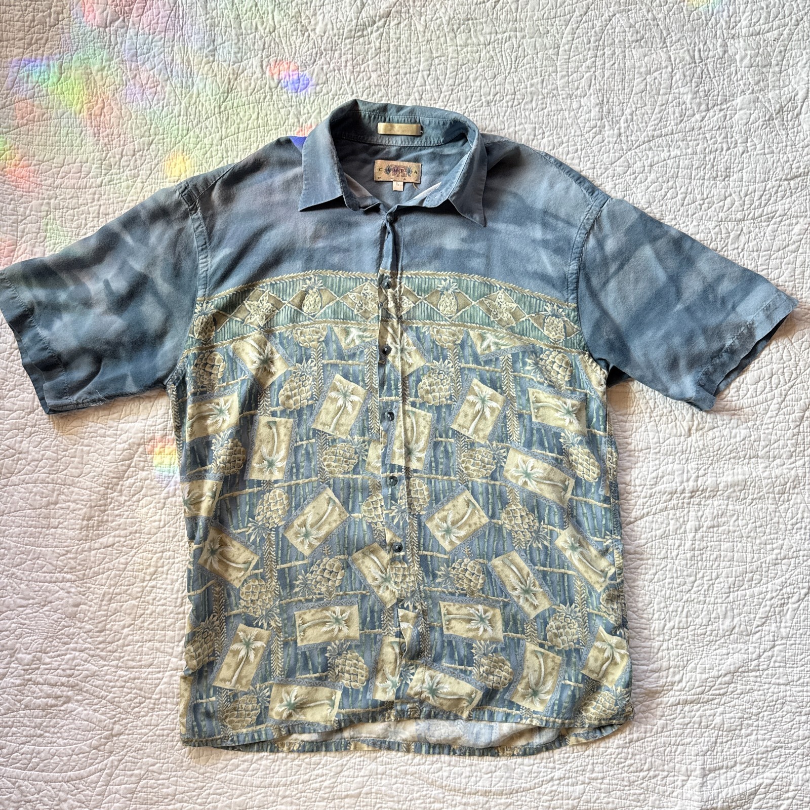 Vintage 90s Y2K Campia Moda Hawaiian Aloha Golf Shirt Size L Pineapple Palm Tree