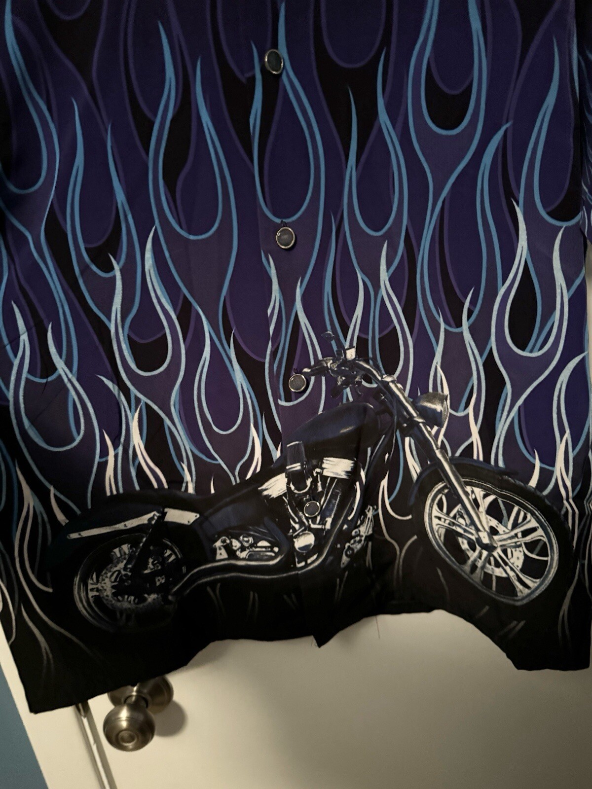 Dragonfly Shirt Mens Biker Motorcycle BLUE FLAMES Short Sleeve Button L Large