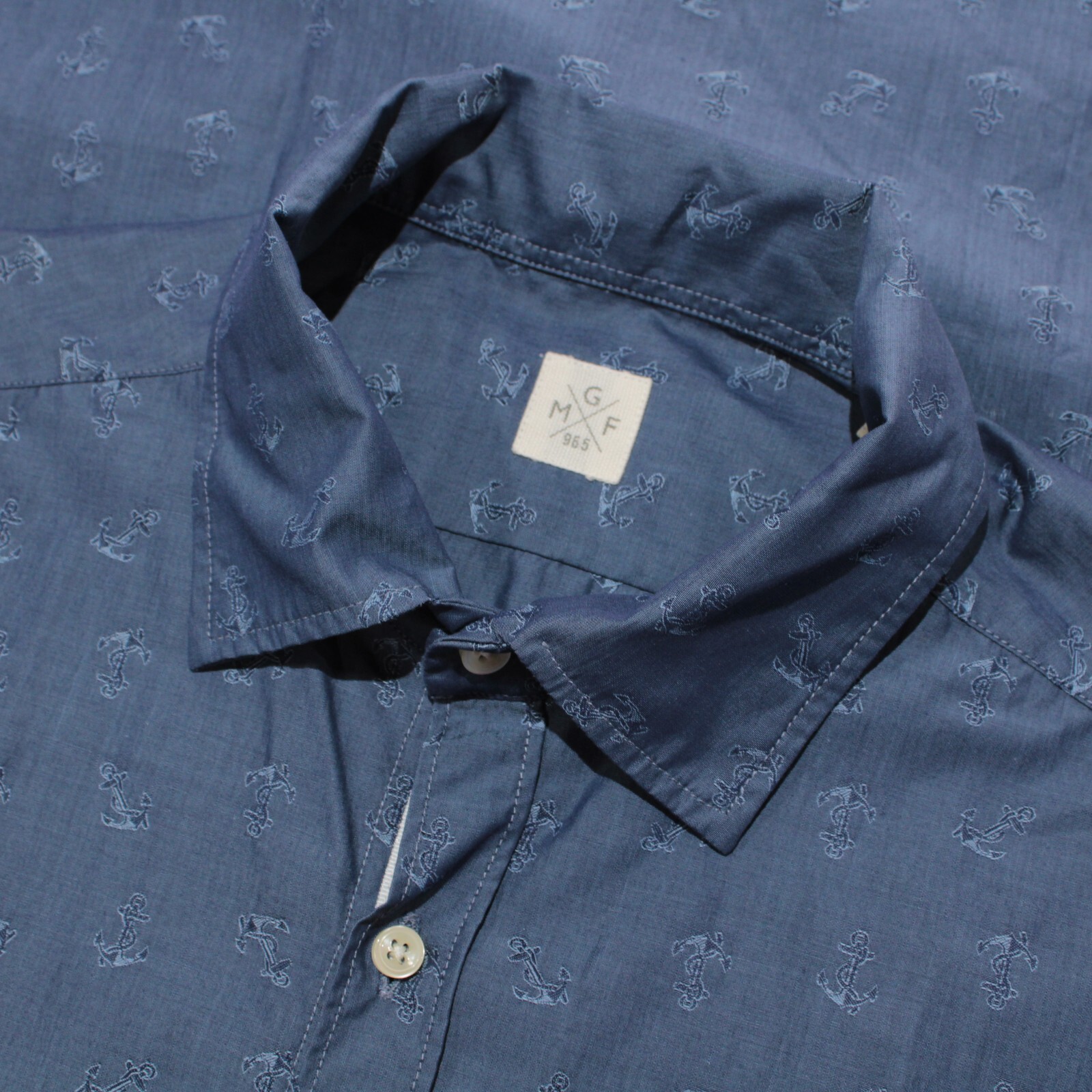 GMF NWOT Cotton Short Sleeve Casual Shirt Size 15.75/40 In Blue Printed Anchors