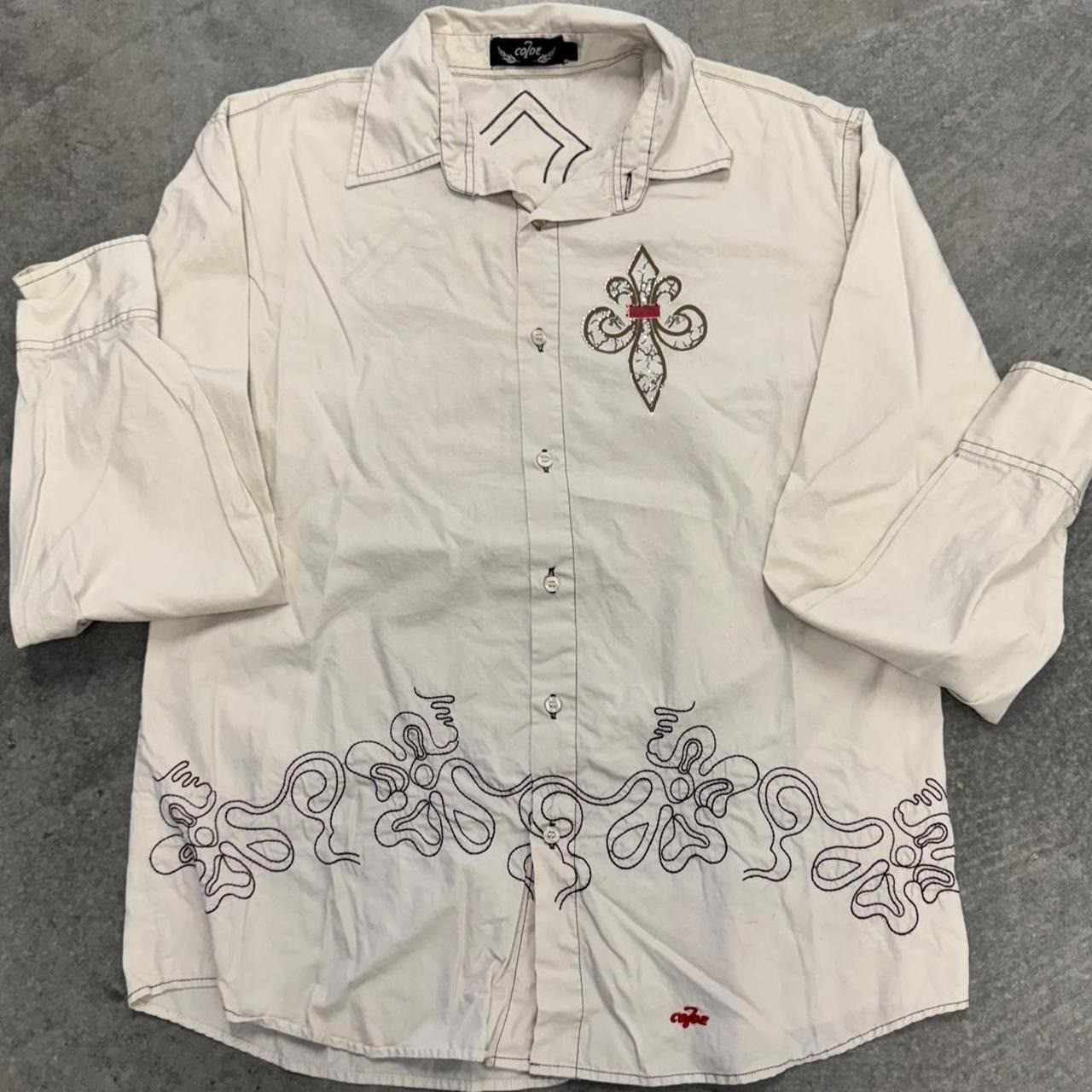 Y2K Cross Embroidered Button Up Shirt Code Seven Gothic Grunge Studded XL