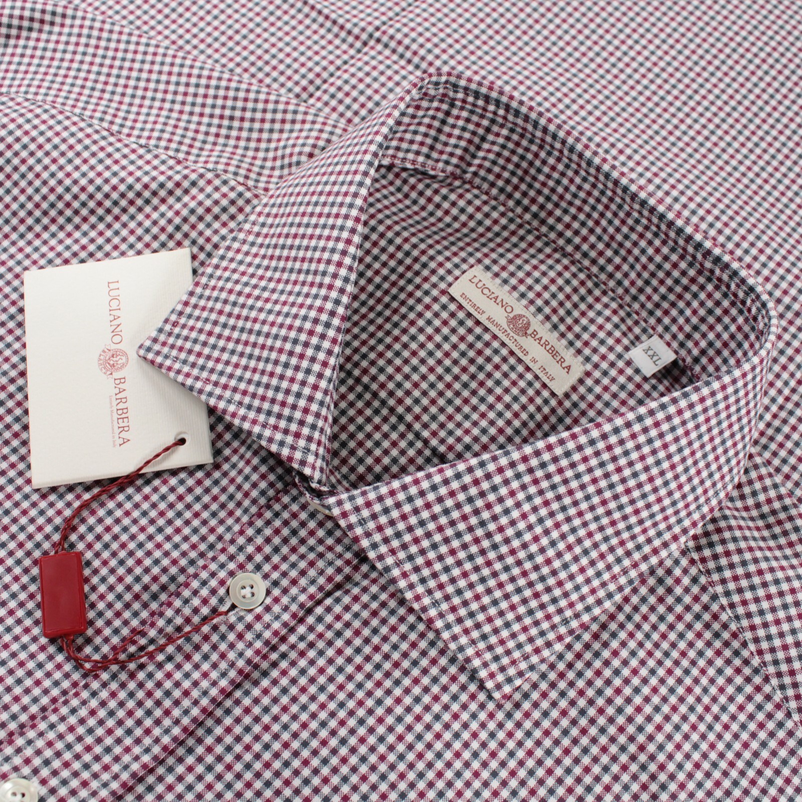Luciano Barbera NWT Button Up Sport Shirt Size 2XL In Red White Gray Gingham