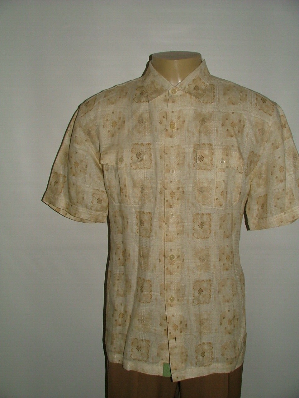 MENS TOMMY BAHAMA CASUAL SHIRT SIZE XL 100% LINEN BEIGE FLORAL #455