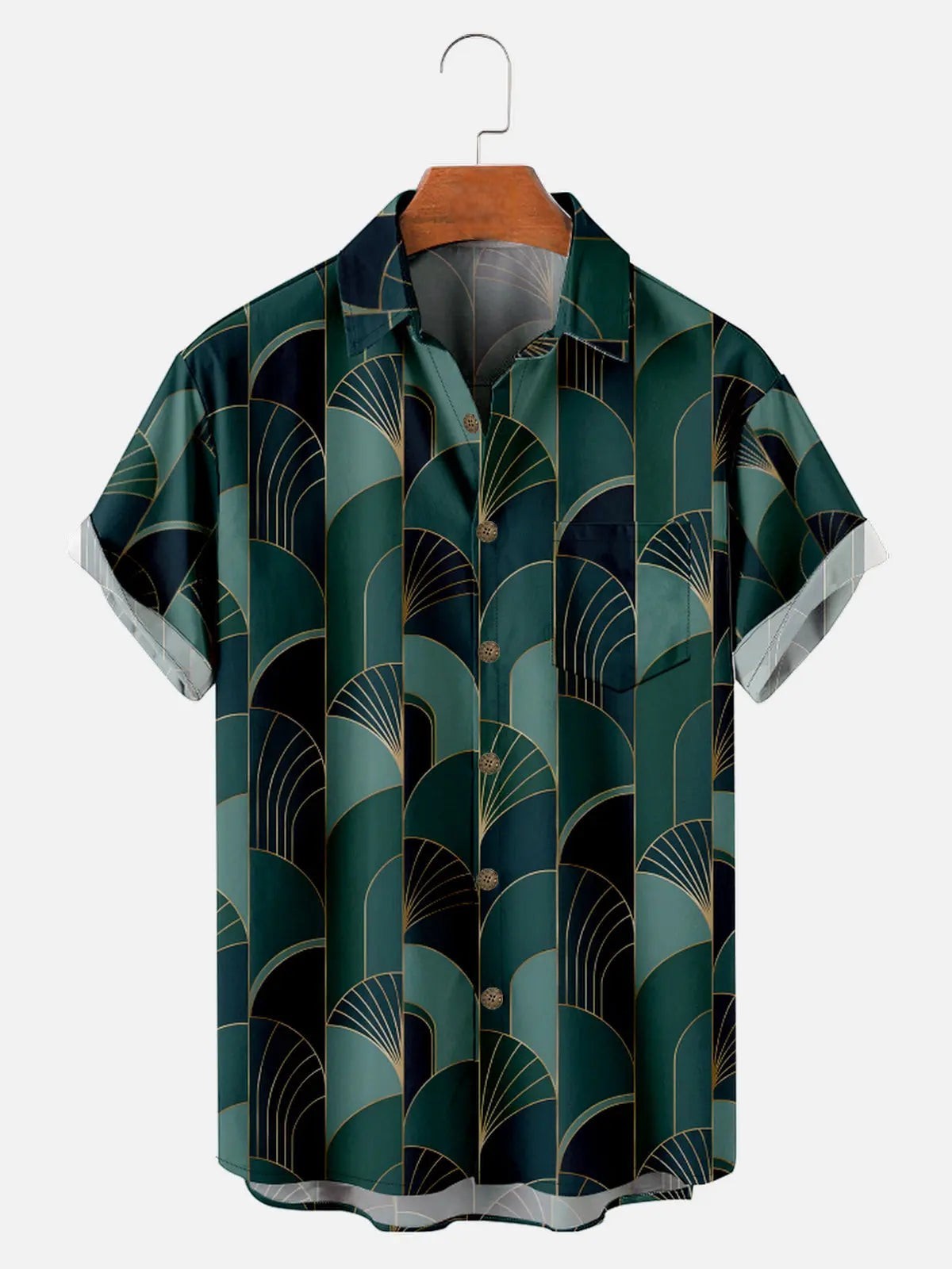Mens Art Deco Fan Pattern Short Sleeve Shirt