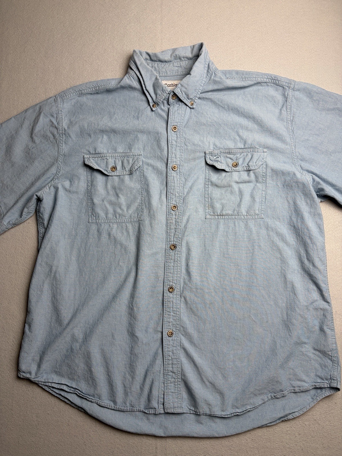 Carhartt Mens 2XL Relaxed Fit Short Sleeve Chambray Button Down Shirt S200 CBL