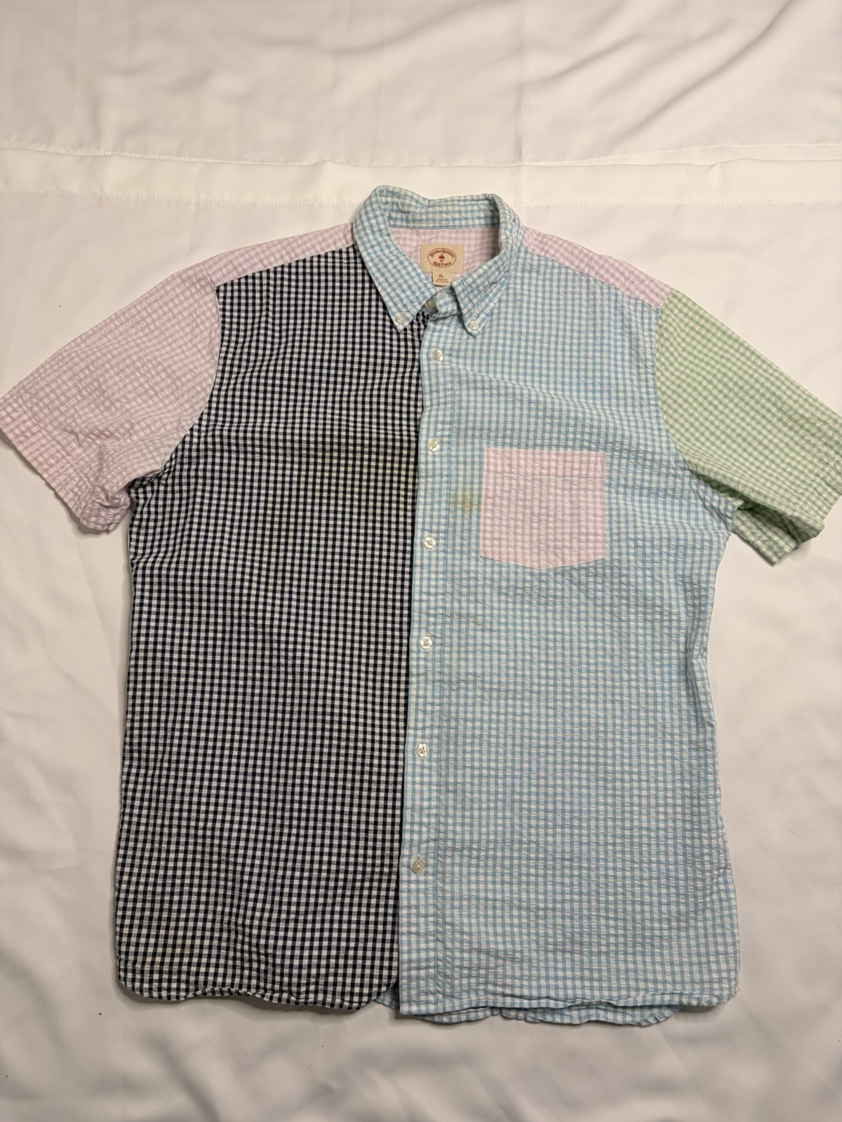 Brooks Brothers Shirt Mens XL Multicolor Gingham Short Sleeve 346 Color Block