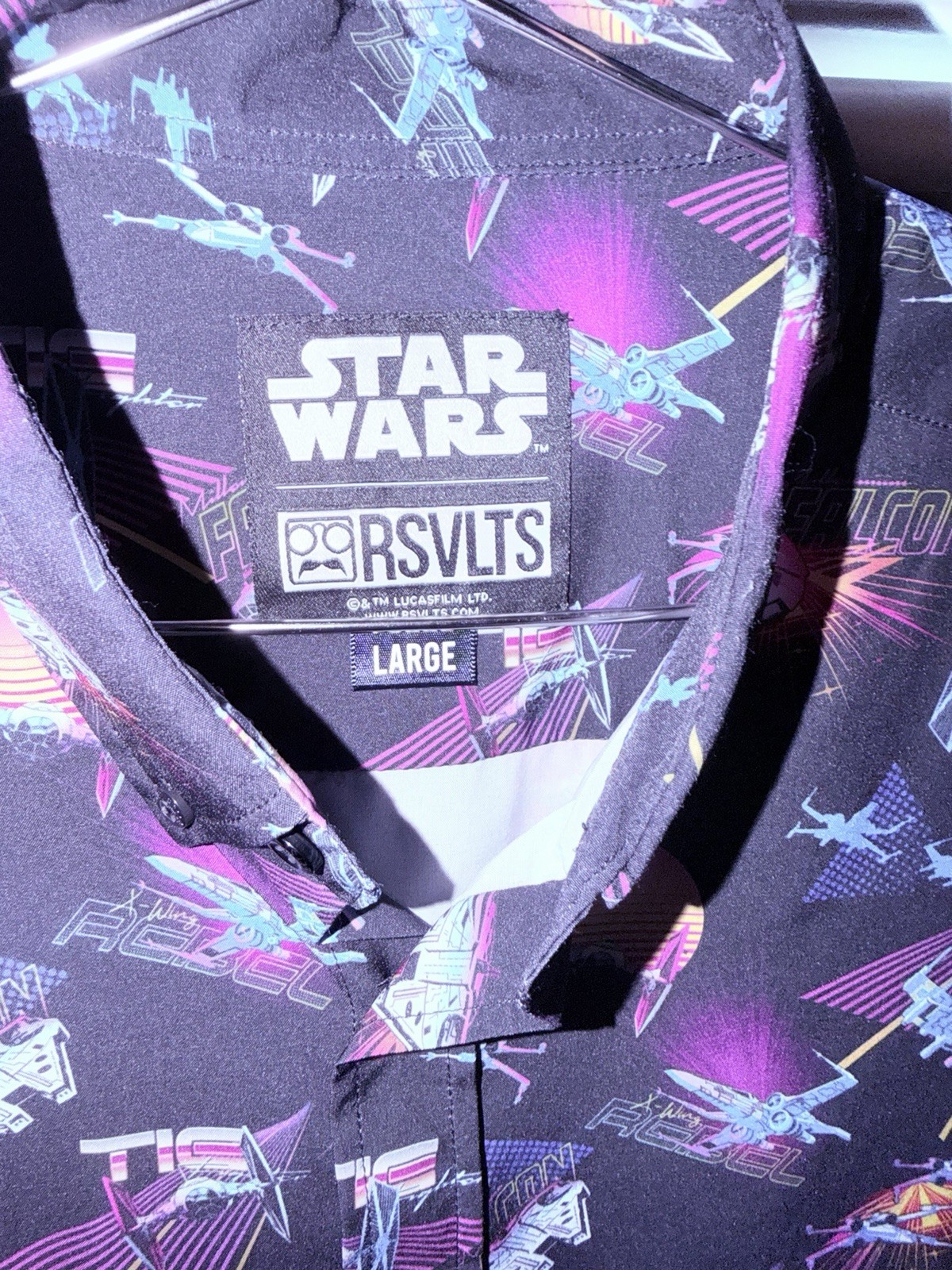RSVLTS Star Wars Synthwave Dogfight Kunuflex Short Sleeve Shirt Large EUC