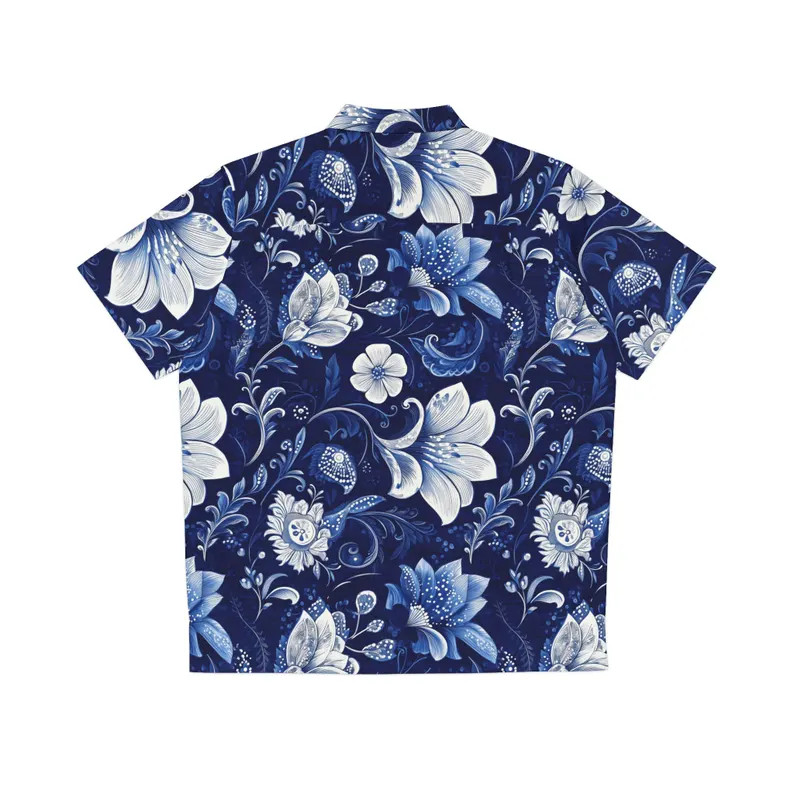 Elegant Blue Floral Hawaiian Shirt
