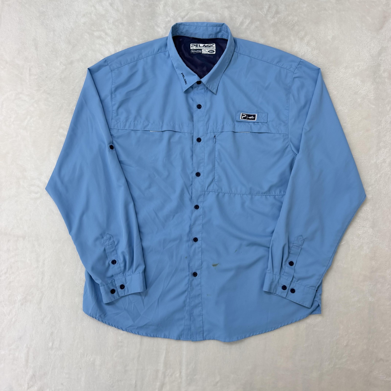 Pelagic Eclipse Guide Shirt Mens 3XL Blue Fishing Vented Button Up Long Sleeve