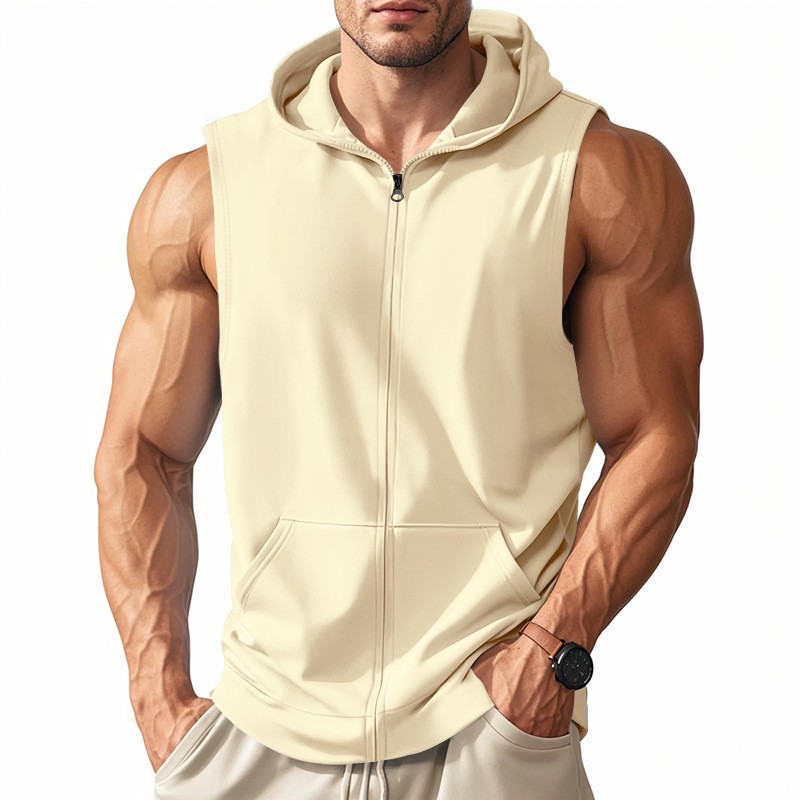 Summer hooded vest men’s sports zip-up cardigan sleeveless tank top