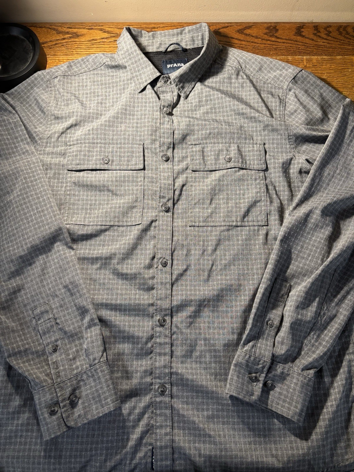Prana Gray Check Stretch Garvan Breathable Long Sleeve Shirt | Men’s L