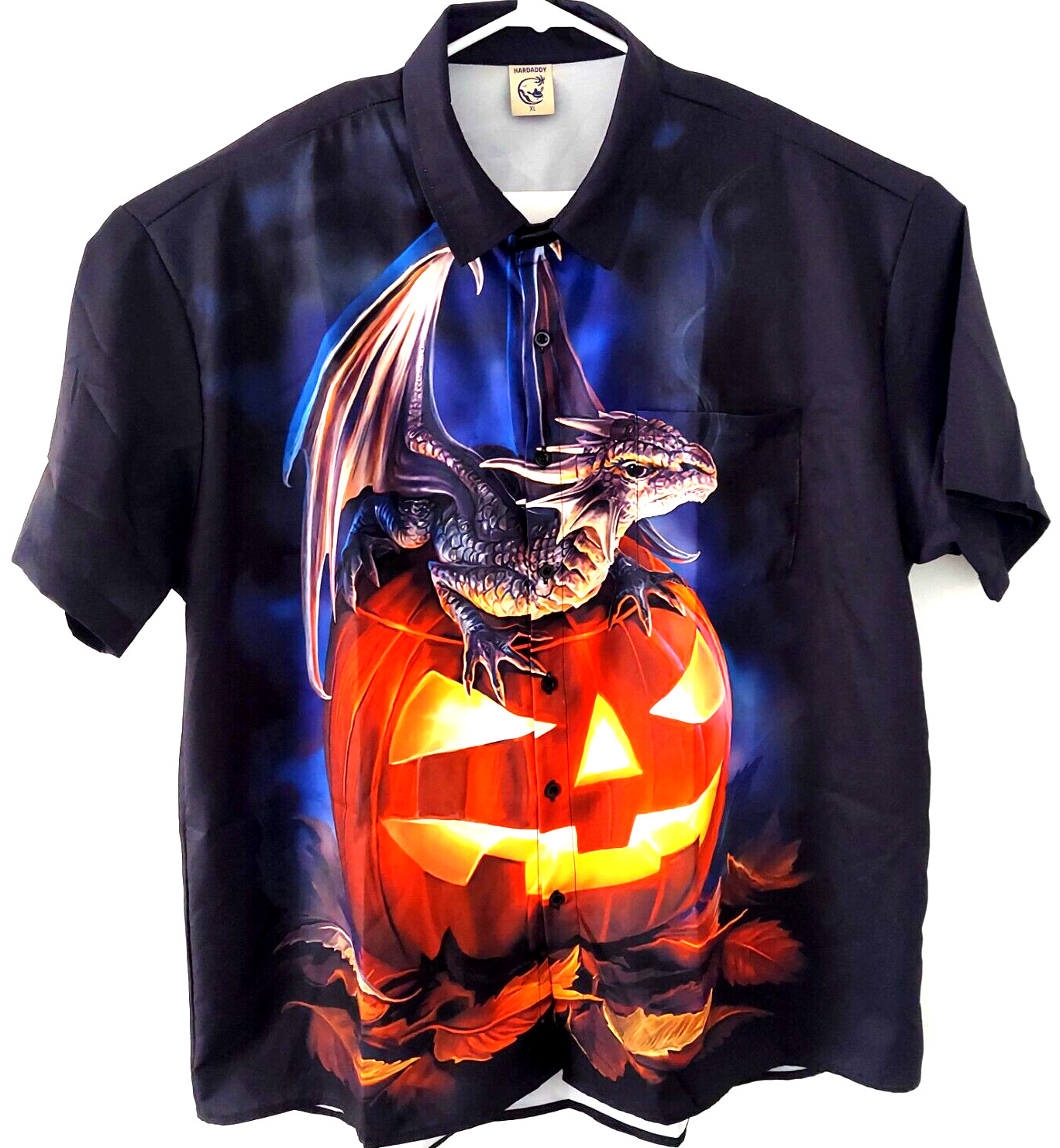 Hardaddy Shirt Mens XL Dragon Pumpkin Polyester Short Sleeve