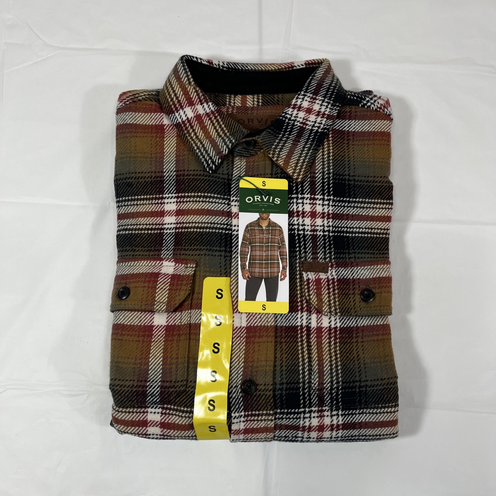Orvis Heavyweight Flannel Shirt, Brown Plaid, 100% Cotton, Men’s Small, NEW