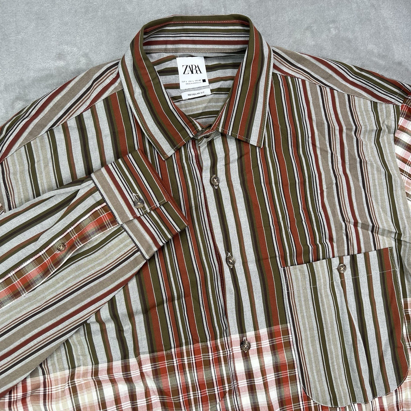 Zara Shirt Mens Large Plaid Button Down Thanksgiving Fall Holidays Regular Fit