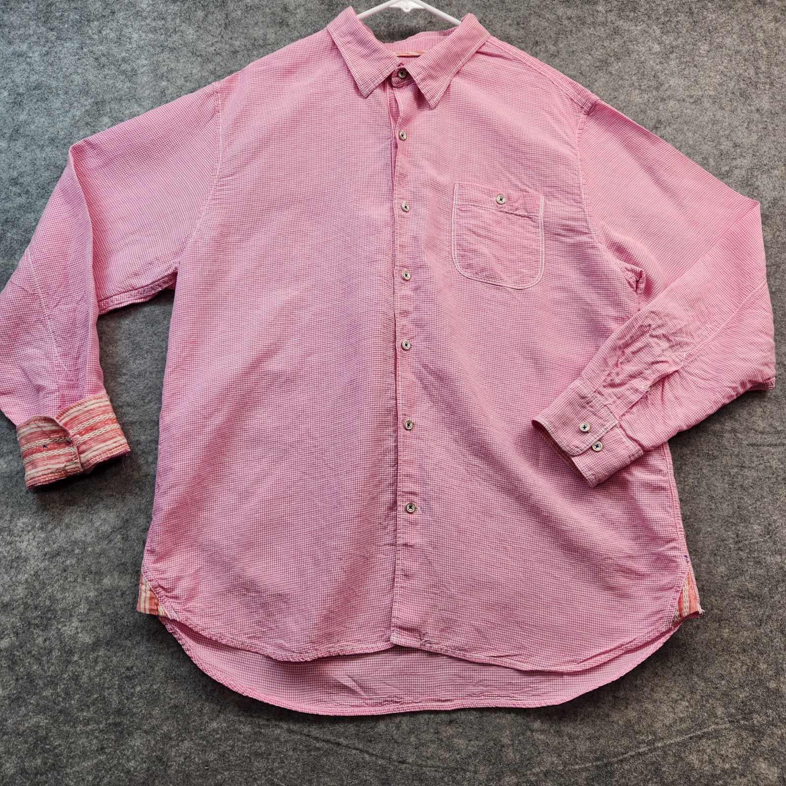 Tommy Bahama Mens XL Pink White Sand Check Convertible Cuff Long Sleeve Shirt