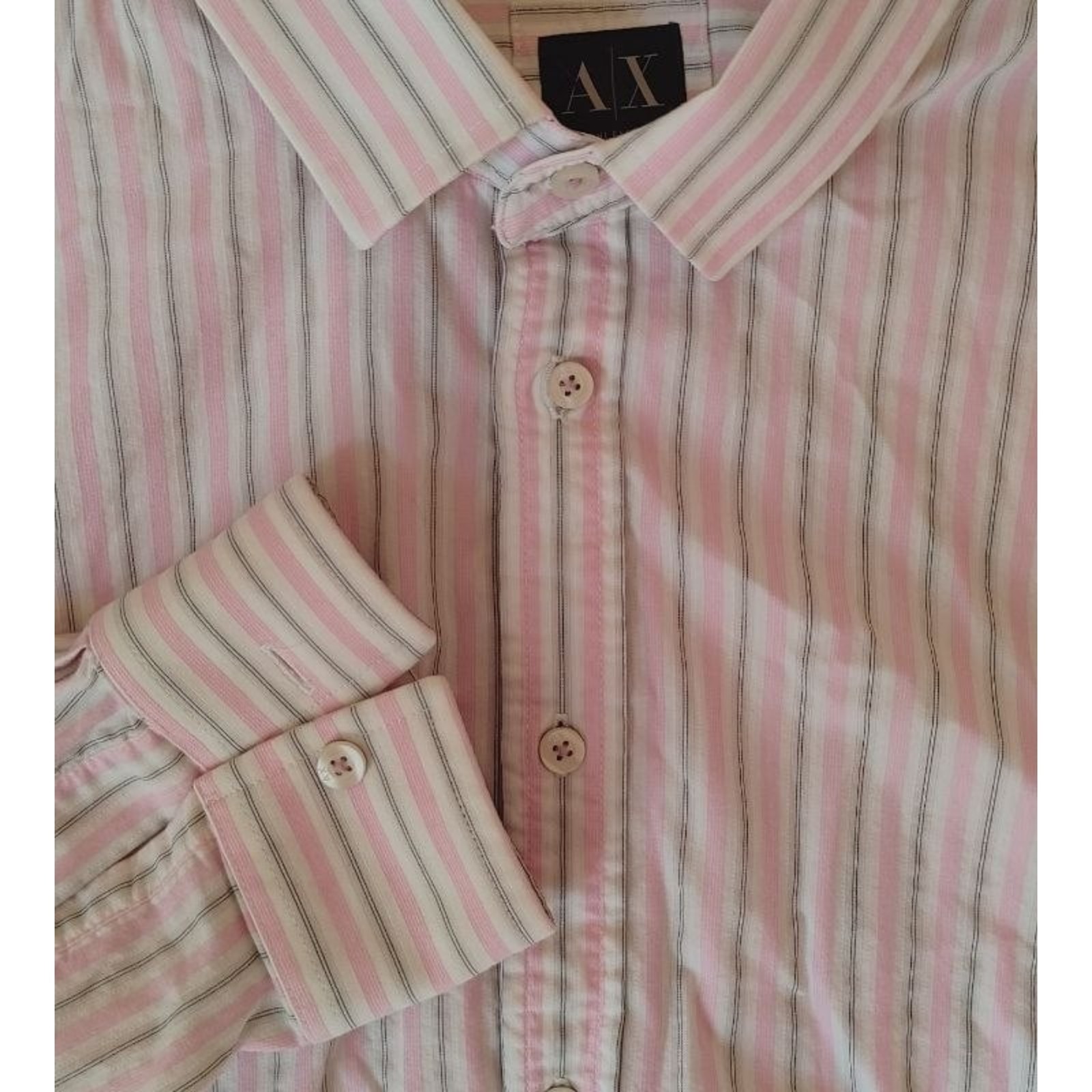 ARMANI EXCHANGE Men’s Dress Shirt Gray/Pink Stripe Size 20×31 (See Pictures)
