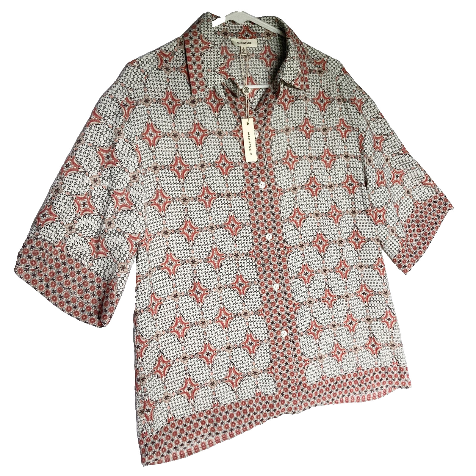Max Studio Japanese Mod Rockabilly Bowling Button Retro Dad Shirt Mens S $98 NWT