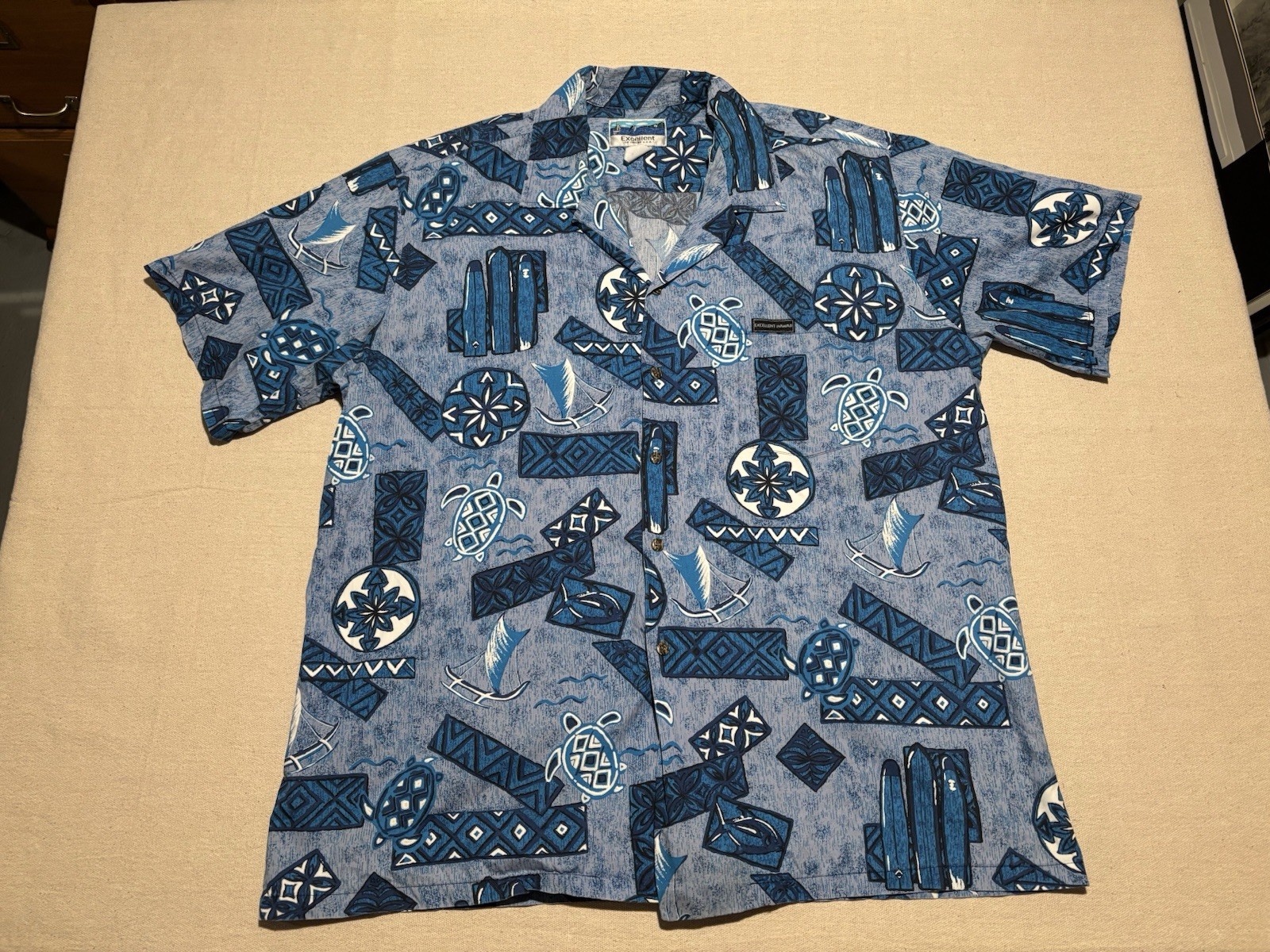 Vintage 90s Excellent Of Hawaii Hawaiian Button Down Short Sleeve Shirt Blue XXL