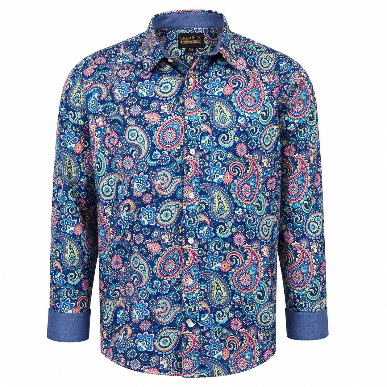 Cremieux Premium Denim Mens XXL Blue Paisley Floral Button Down Shirt Cotton