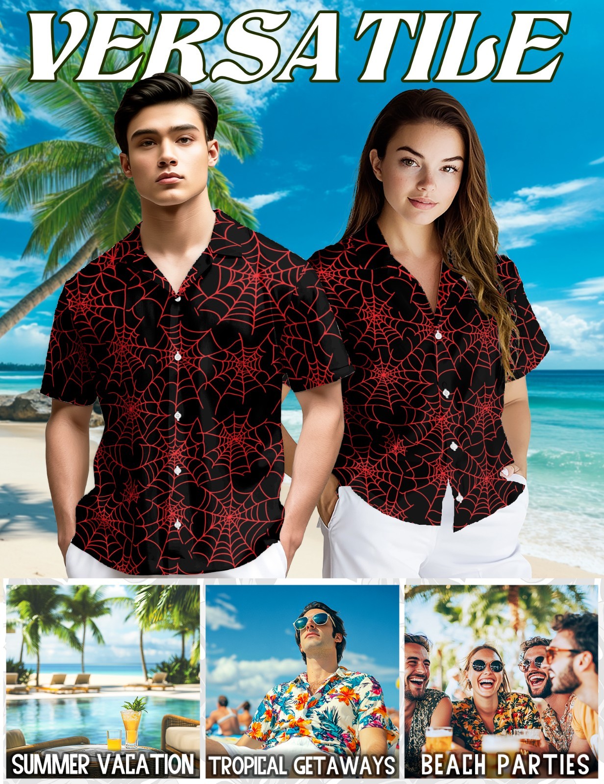 Red Spider Web Hawaiian Shirt Halloween Spooky Summer Beach Aloha