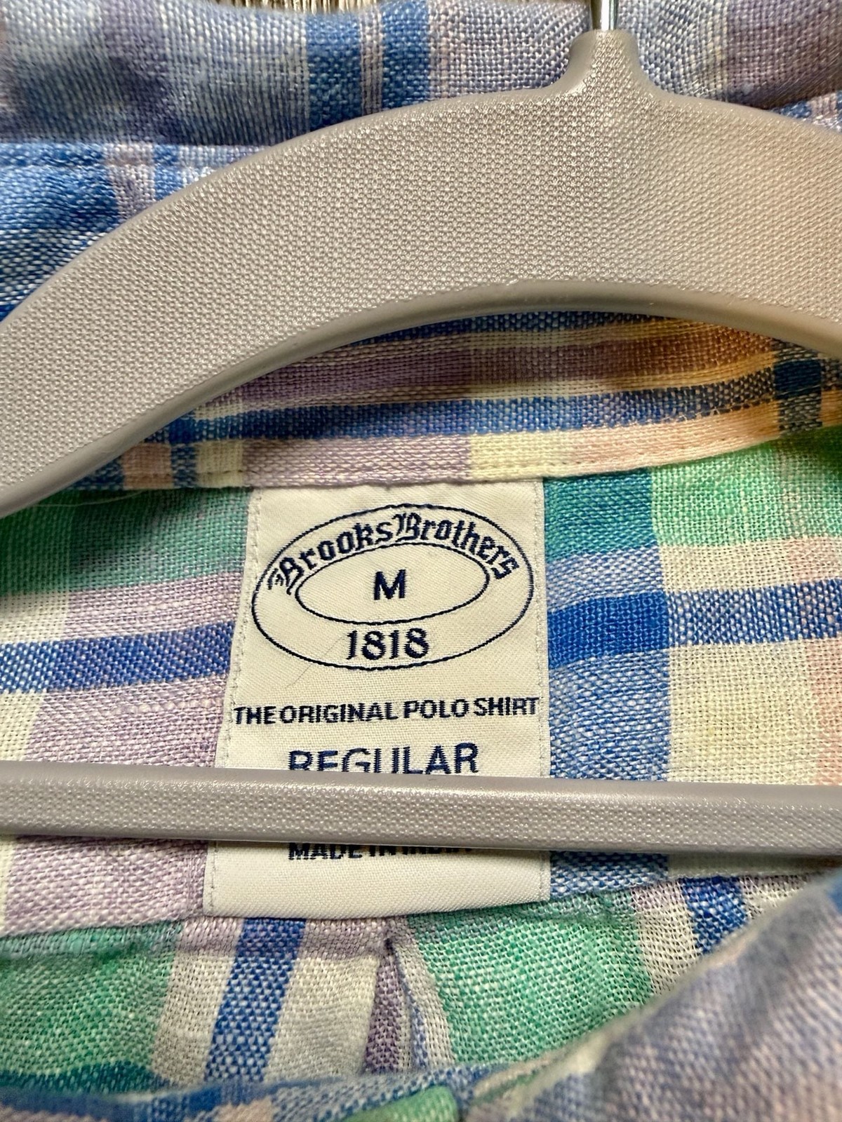 Brooks Brothers Men’s 100% Linen Plaid Long Sleeve Button-Down Sport Shirt