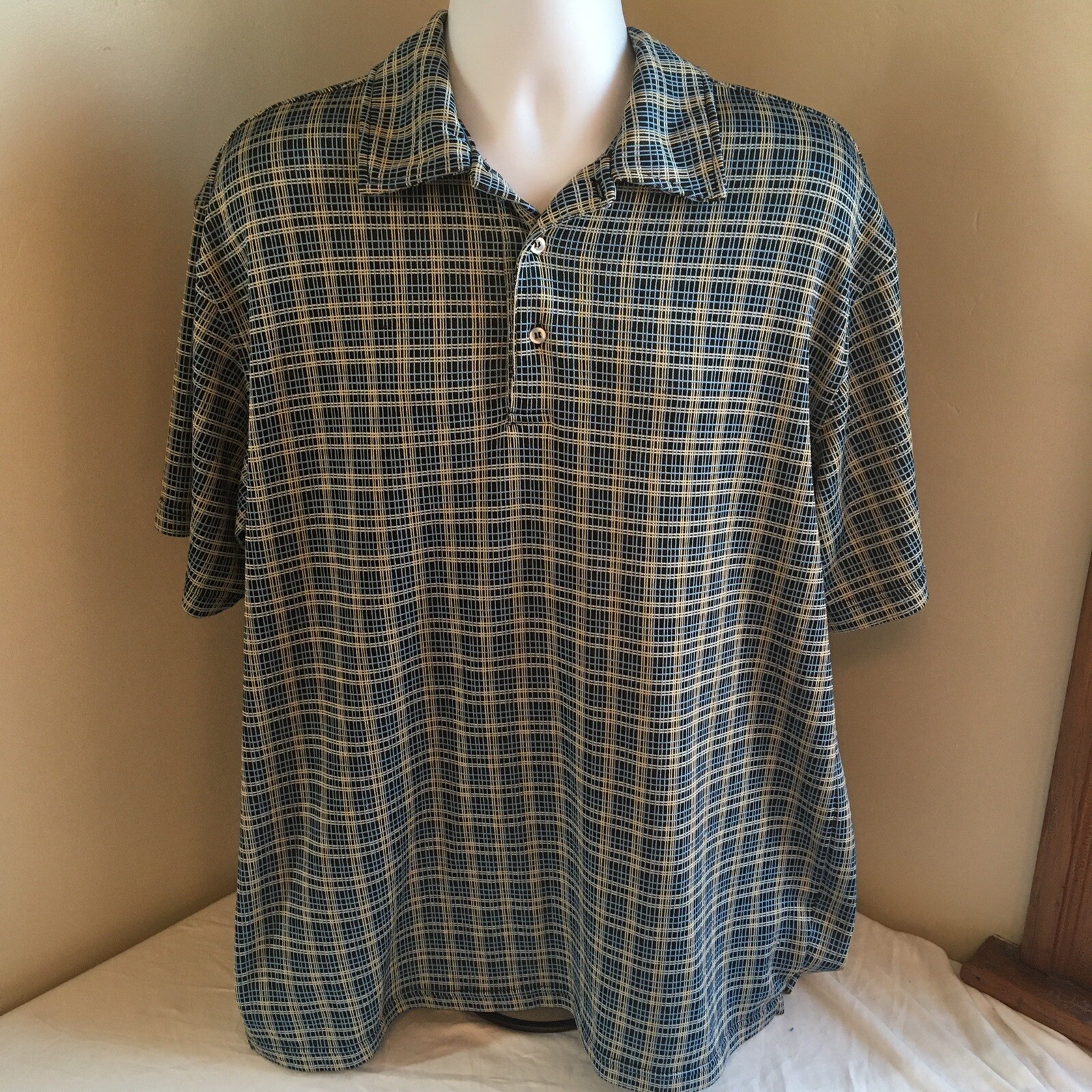 Bryon Nelson Eleven Straight Mens Polo Golf Shirt Blue Yellow Check 2XL XXL FS!