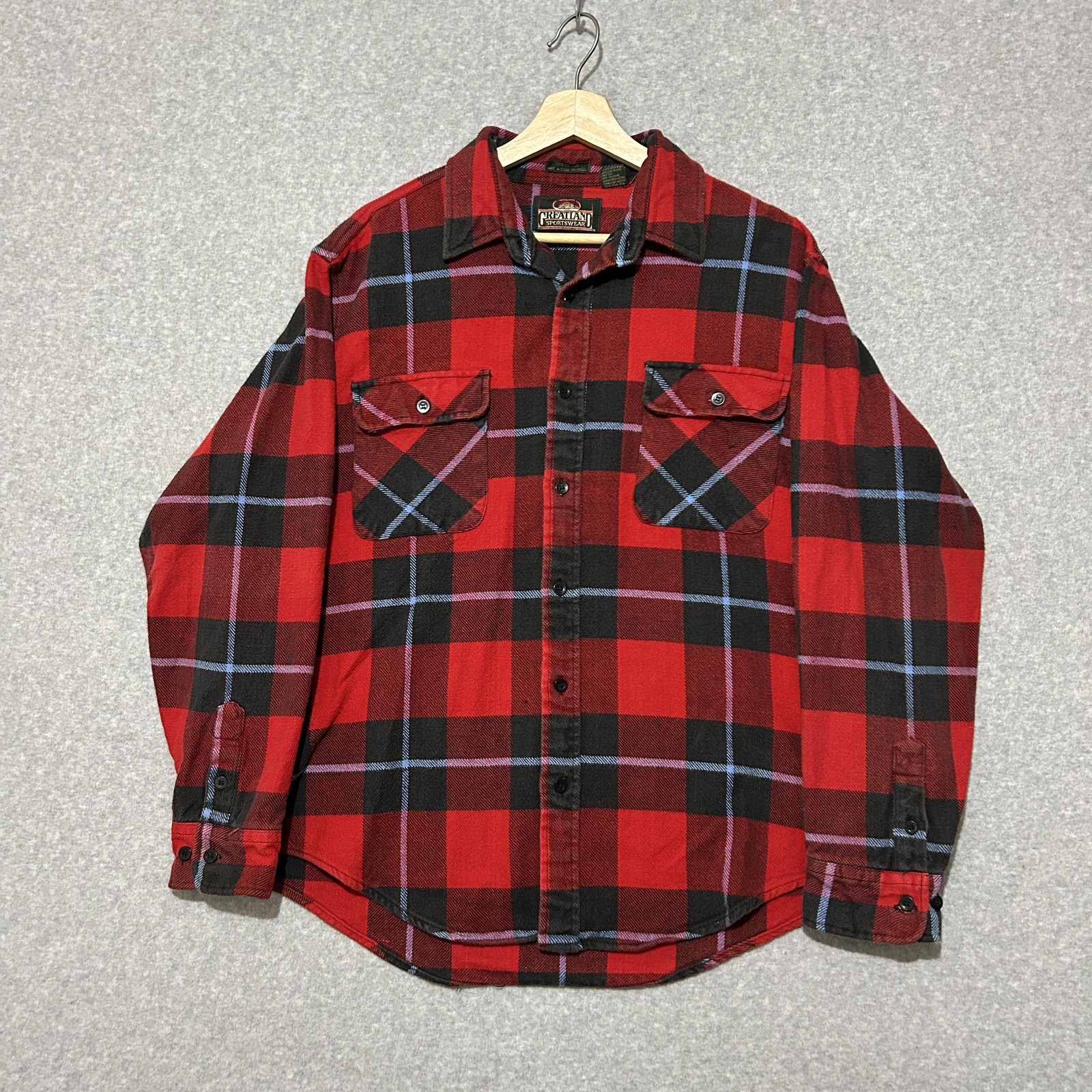 Vintage Greatland Sportswear Shirt XL Red Plaid Flannel Long Sleeve Button Down