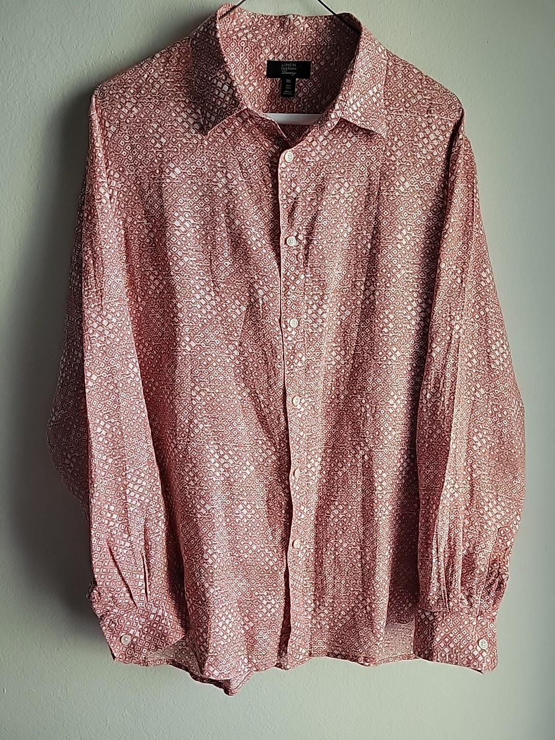 Men’s 100% Linen Ikat print orange white Long outdoors xxl Easter resort