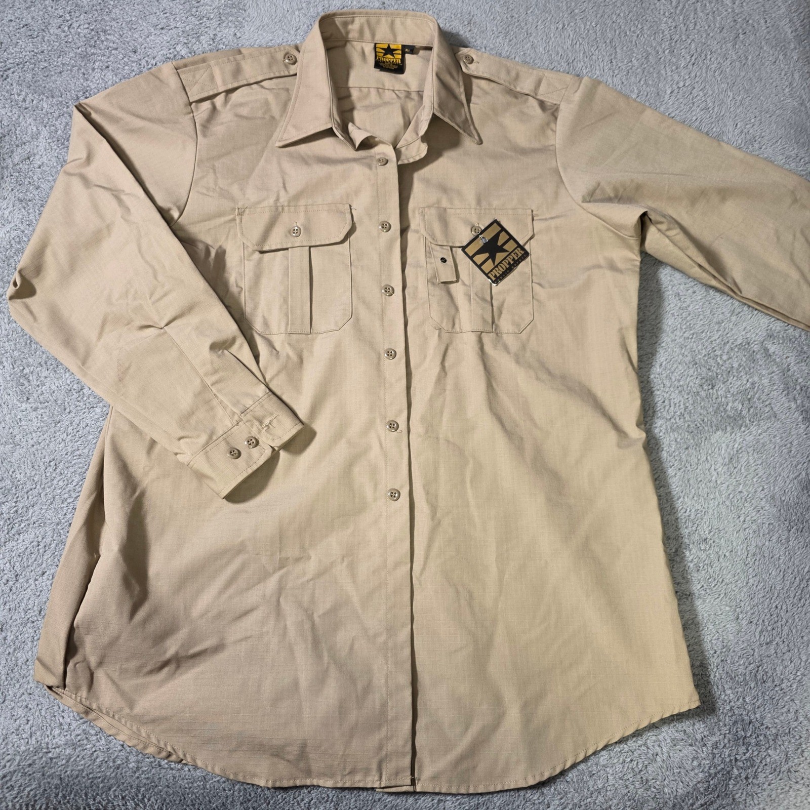 Propper Mens XLL Tactical Uniform Shirt Tan Khaki Ripstop Long Sleeve Epaulets
