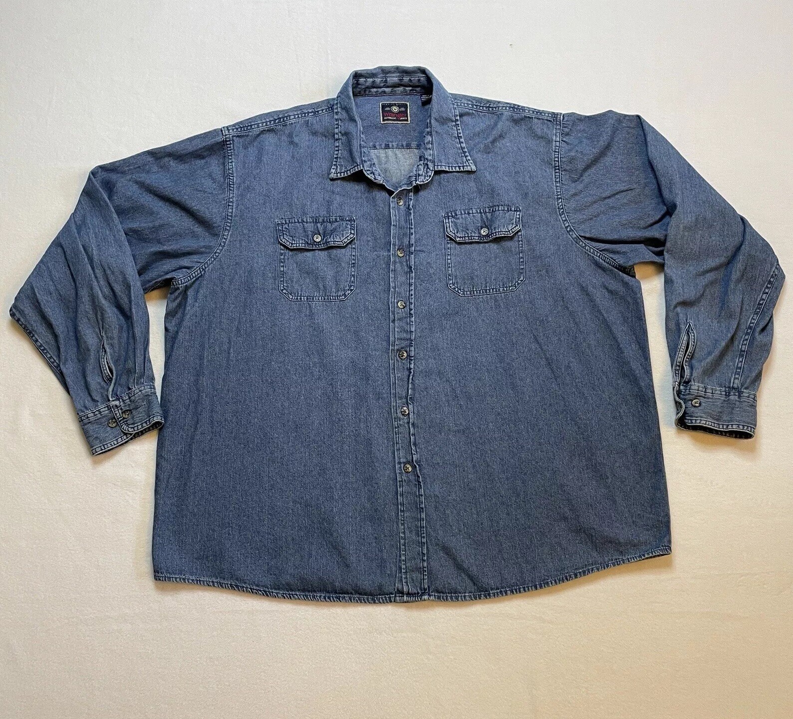 Vintage Wrangler Denim Button Up Shirt Mens 3XL Long Sleeve Cowboy Western
