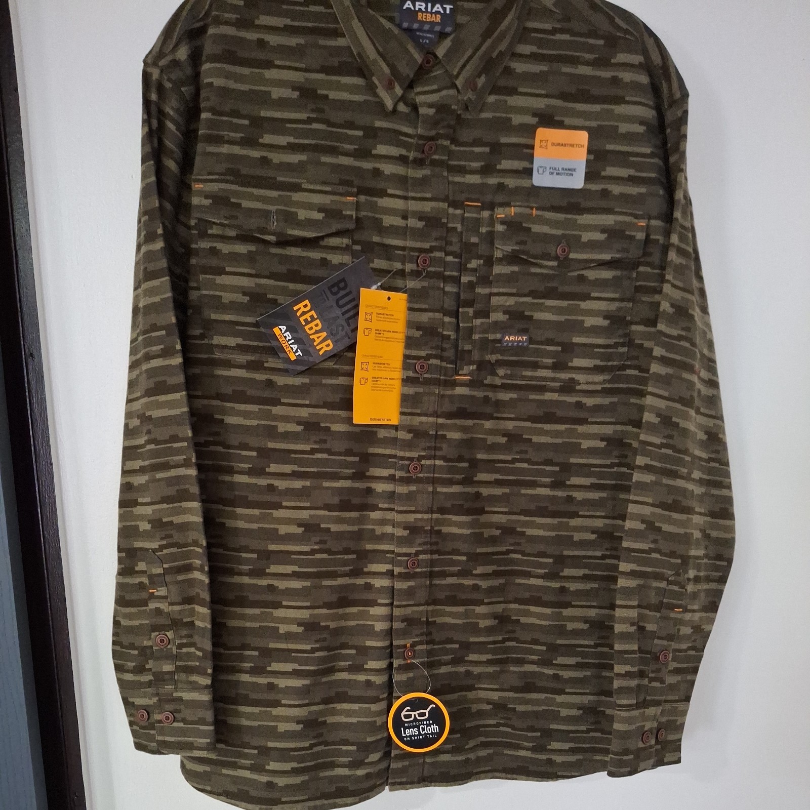 Ariat Shirt Mens L Rebar DuraStretch Work Heavy Flannel Camo Stretch Plaid NWT