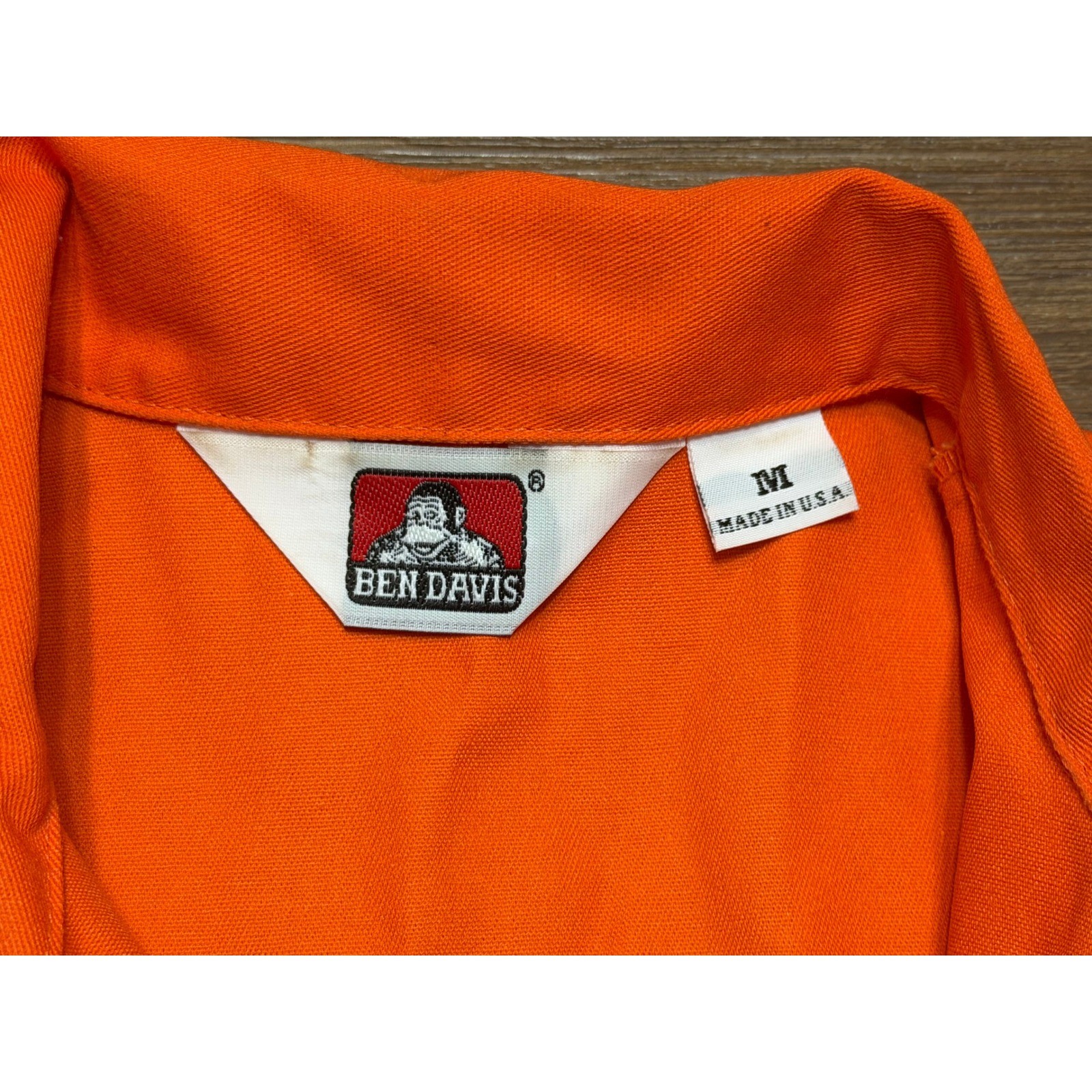 VTG Ben Davis Mens Half Zip Work Shirt Orange SS Heavy Duty USA Made Sz M