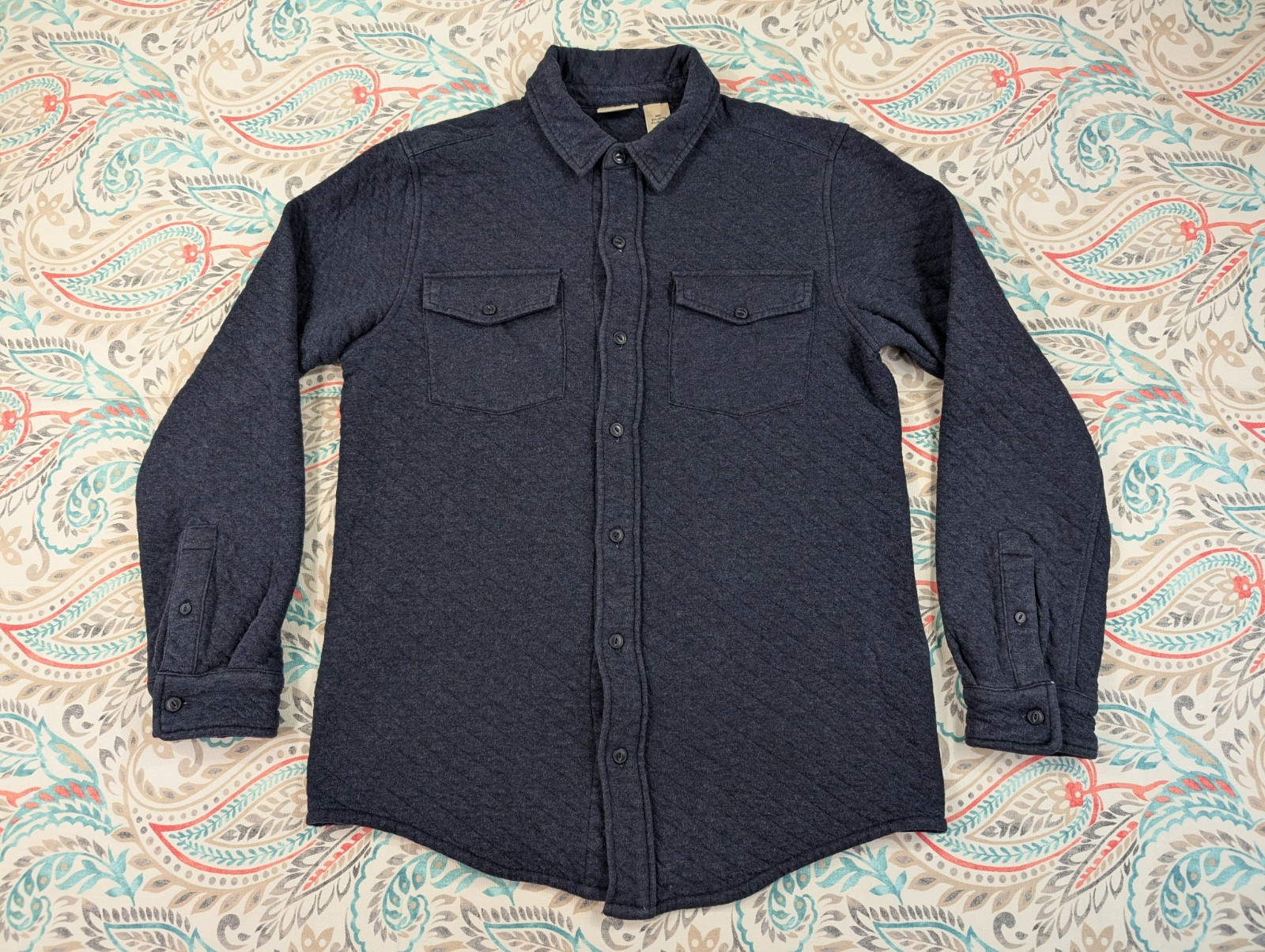 LL Bean Shirt Jac Adult Small Navy Blue Quilted Button Up 291730