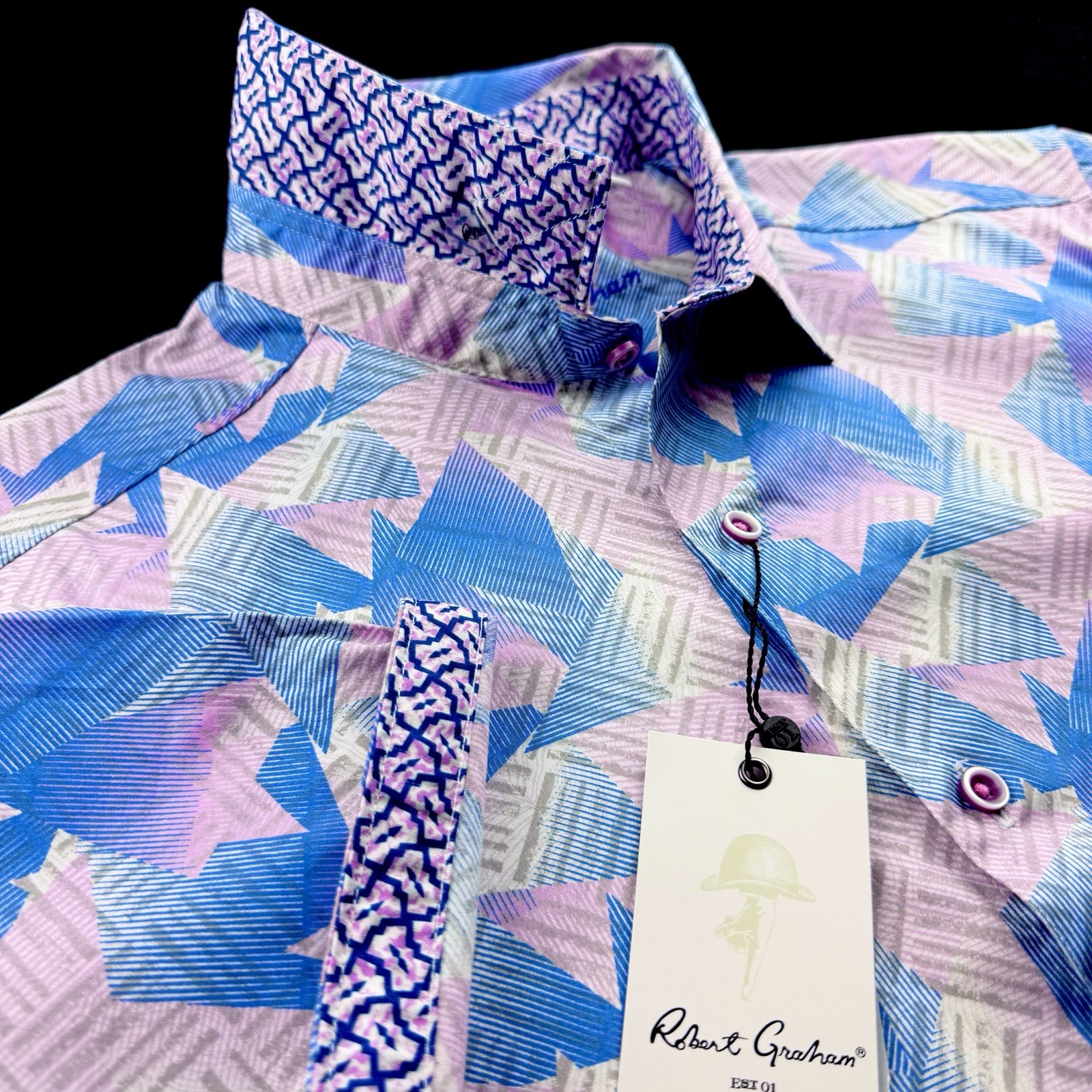 Robert Graham Geometric Prismatic Abstract Colorful Print Short Sleeve Shirt MED